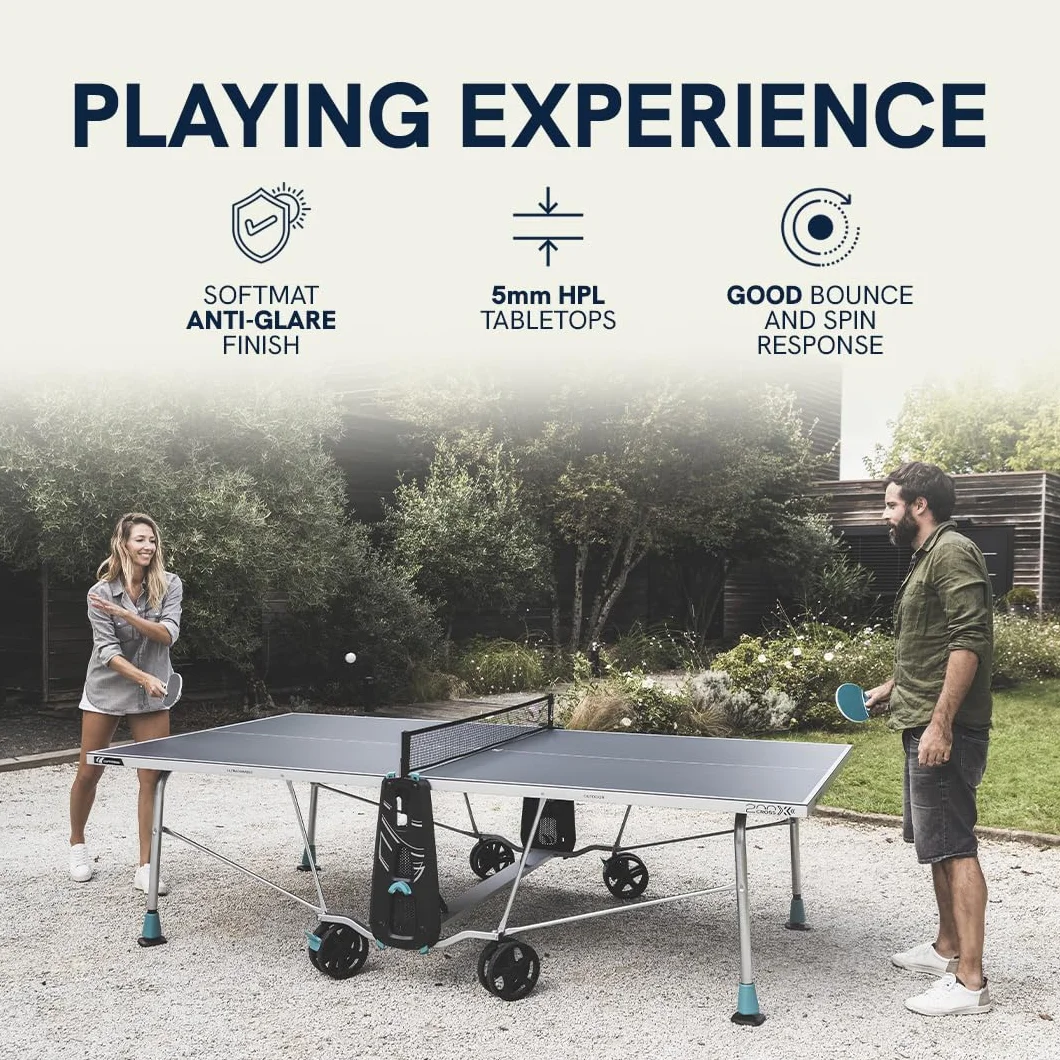 CORNILLEAU Mesa de Ping Pong Exterior 200 x Exterior Laminado 5 mm FFTT Compact Technology SOFTMAT Azul Gris