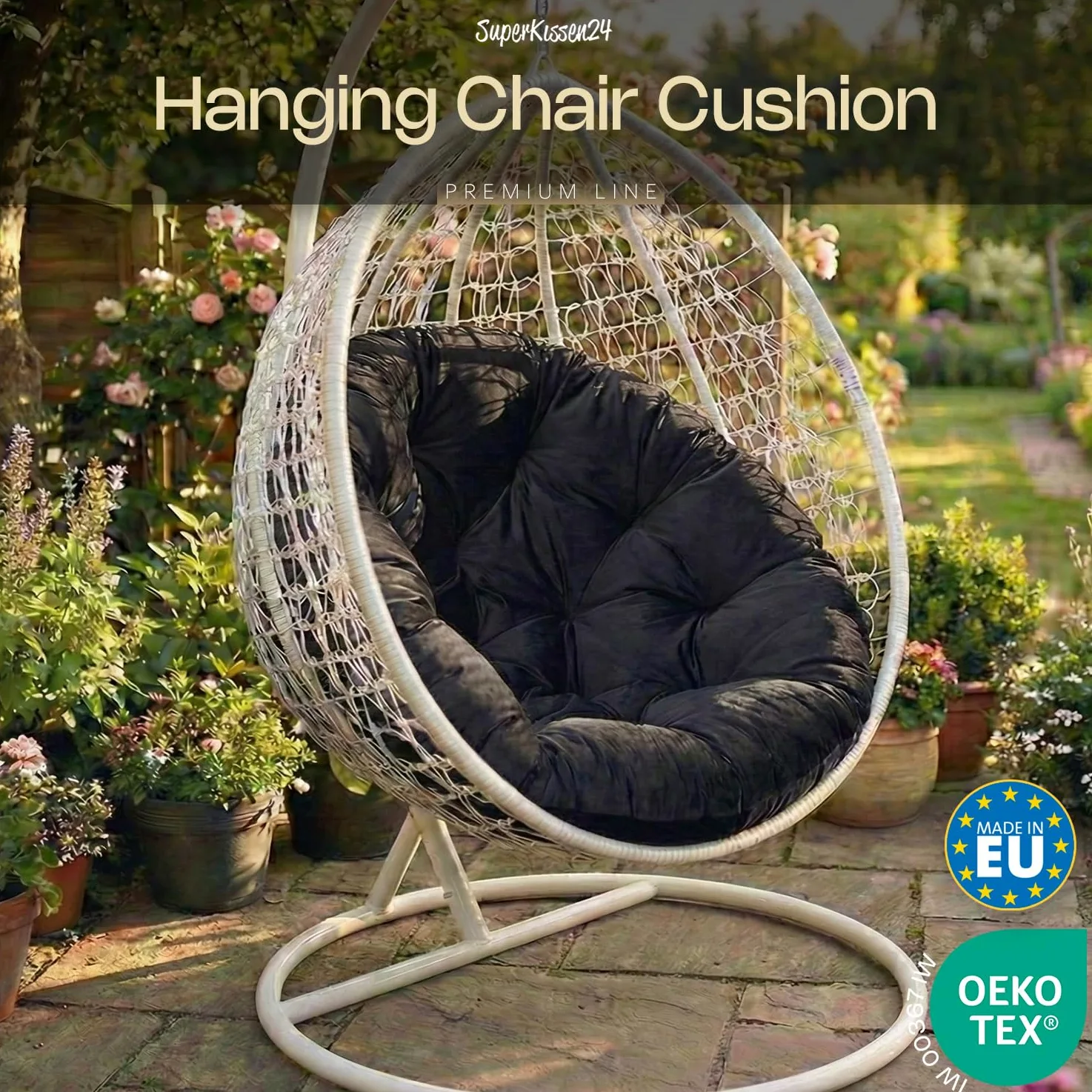SuperKissen24. Cojín para Silla Colgante – Cojín Redondo con Fibra de Silicona – Cojín para Columpio Colgante de Tela de Terciopelo – Asiento Colgante – Interior y Exterior – Cojín Decorativo para