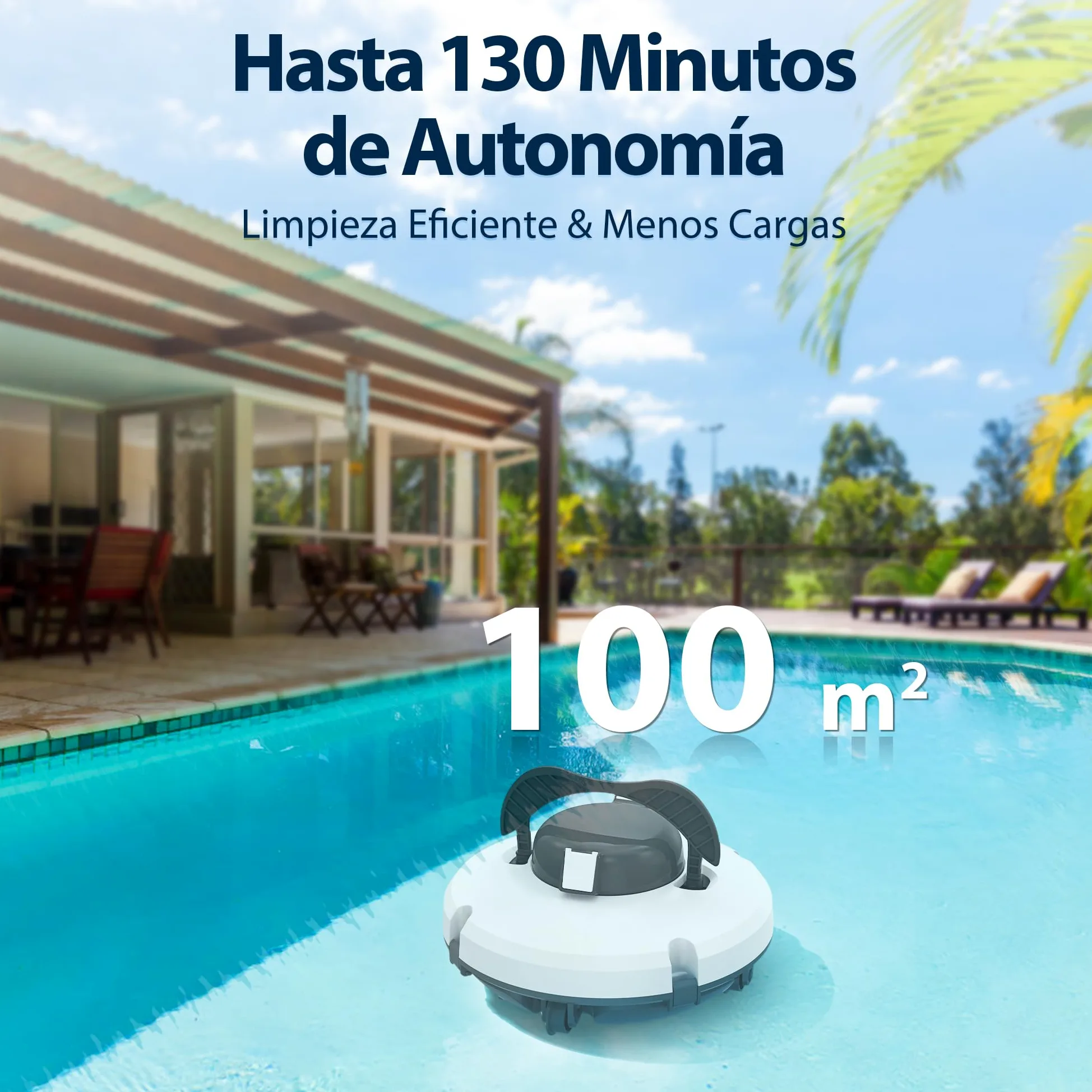 (Nuovo 2026) S1 Robot Limpiafondos Piscina, Batería de Doble Motor, 130Min de Autonomía para Piscinas Elevadas de hasta 120m², Sube Pendientes de 18°, Estacionamiento Auto, Doble Filtración