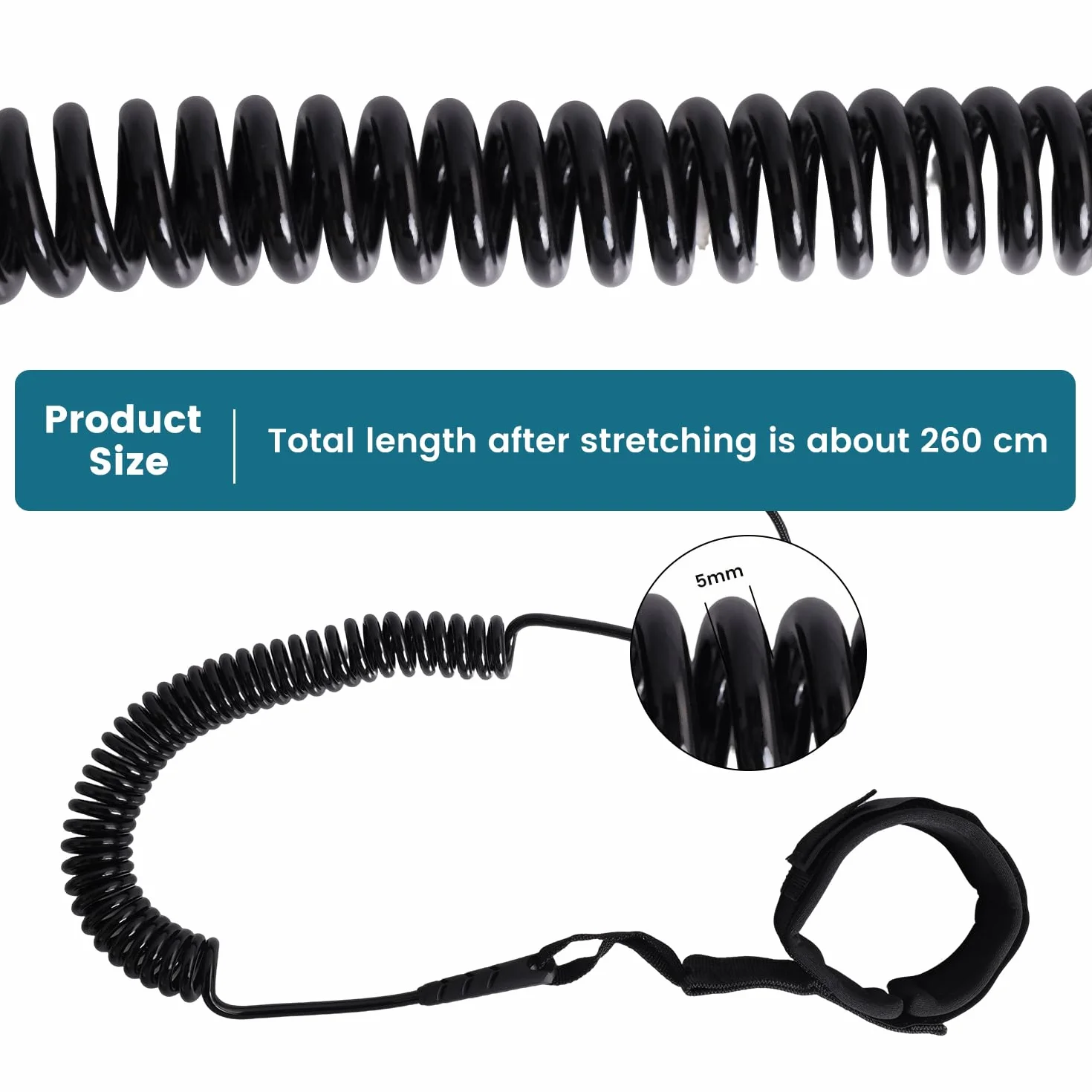 Sup Leash 10FT Negro para Adultos Tabla Surf Safety Line
