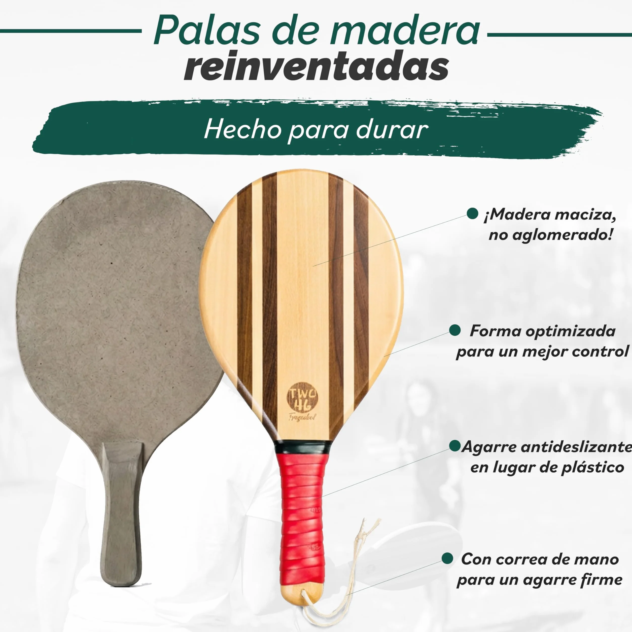 Set de Palas de Playa Premium Frescobol Palas de Madera Hechas a Mano con Bola y Funda