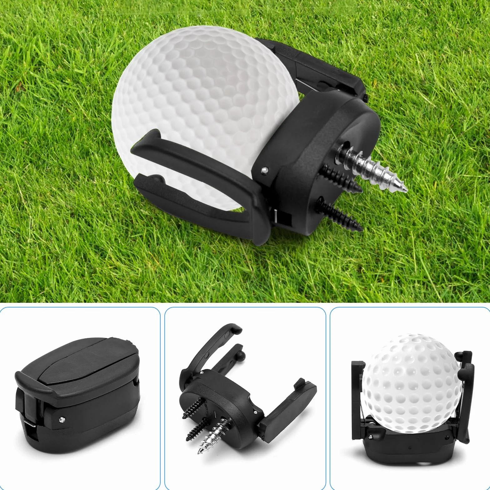 HENGBIRD Recogepelotas de Golf 4 Piezas, Herramienta Recogepelotas Plegable Negro para Putter con 12 Tornillos