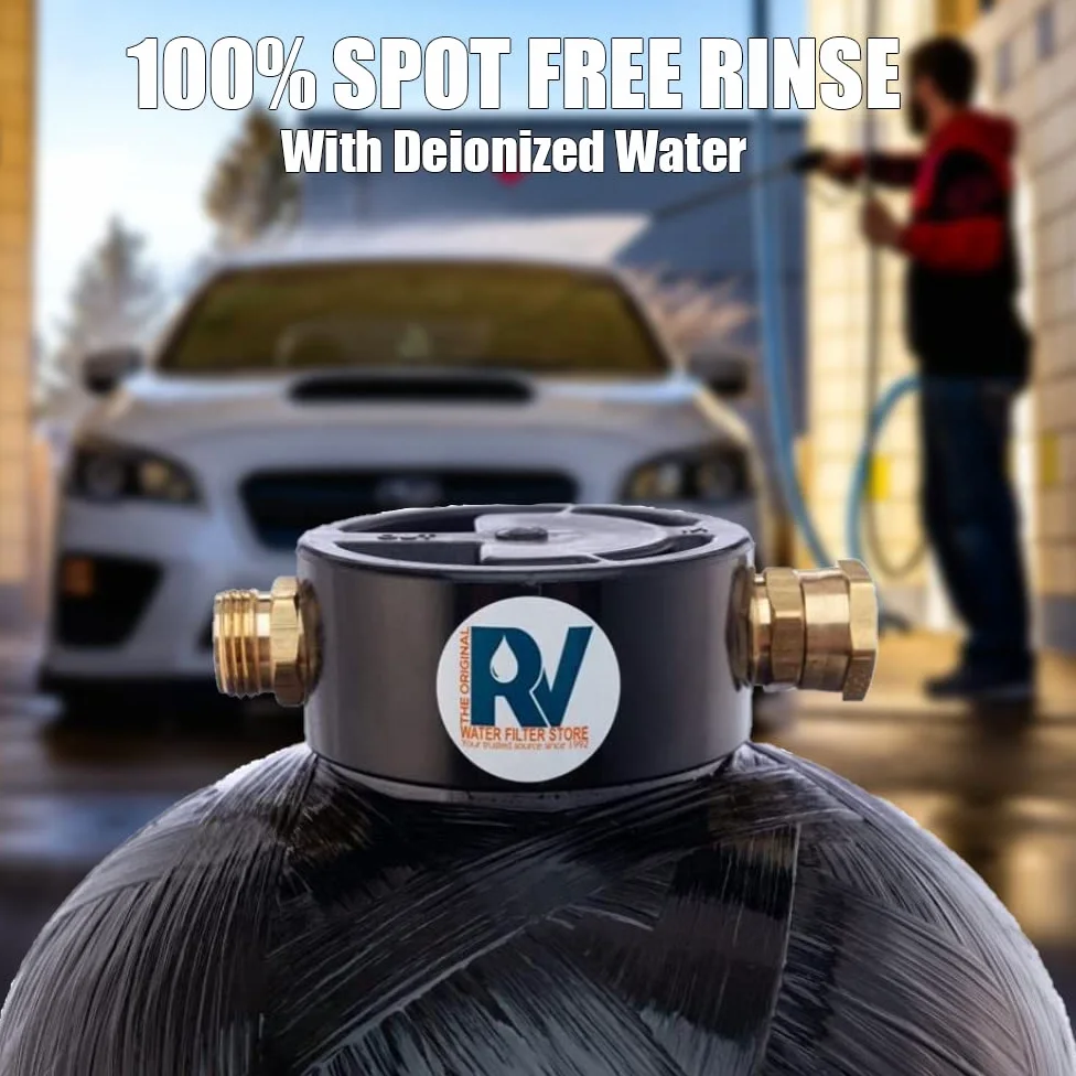 Desionizador de agua portátil Essential de resina DI de 0.5 pies cúbicos con manguera personalizada, larga duración de 300 galones, accesorios de 3/4 pulgadas, proporciona agua desionizada bajo