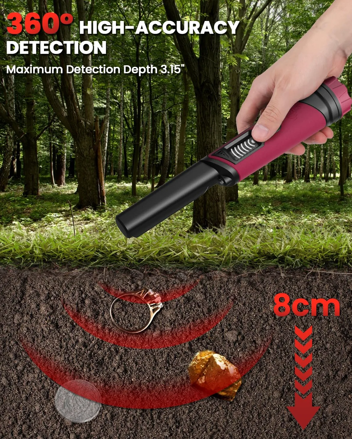 DR.ÖTEK Detector de metales, IP68 puntero de mano totalmente impermeable con pantalla LCD, innovadora función de cancelación de interferencias, mayor sensibilidad, 3 modos, reliquias, monedas