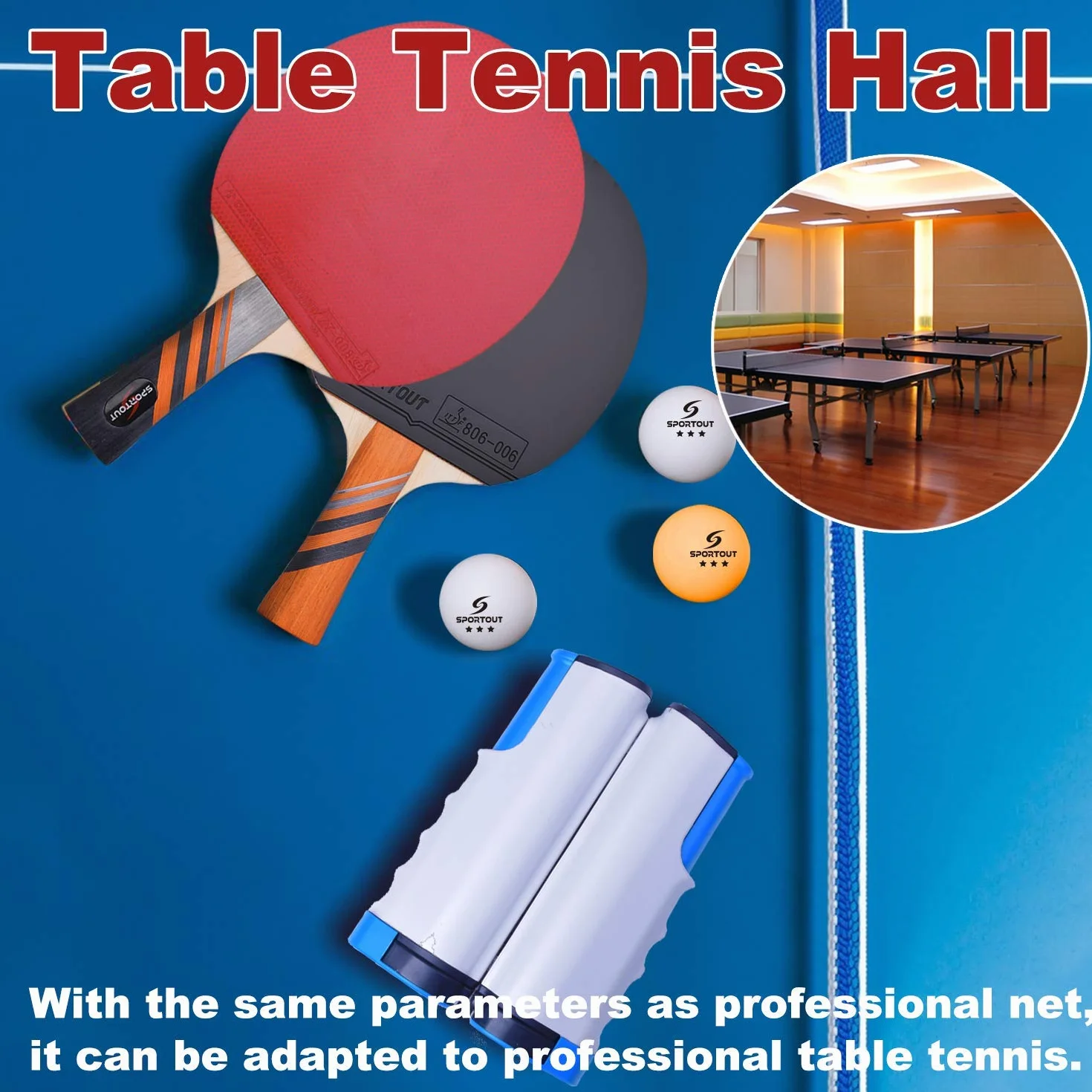 Red de ping pong retráctil portátil Grisazul