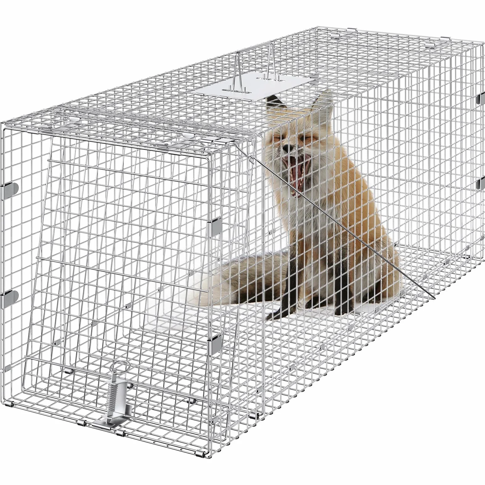 VEVOR Trampa para Animales 1270x508x660mm Jaula Plegable para Trampa para Gatos Alambre Galvanizado sin Crueldad con Asa Trampa para Conejos, Gatos Callejeros, Ardillas, Mapaches, Marmotas, Zarigüeyas