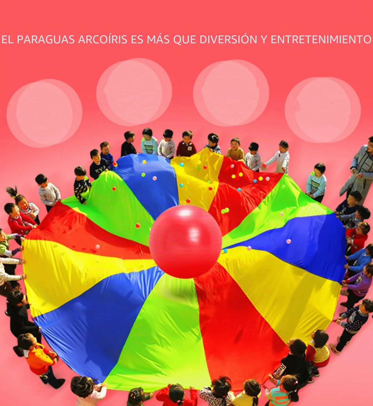 Paracaídas de Color Arcoiris para Niños Juego Actividades Deportivas Fiestas Ejercicios Grupo (2m)