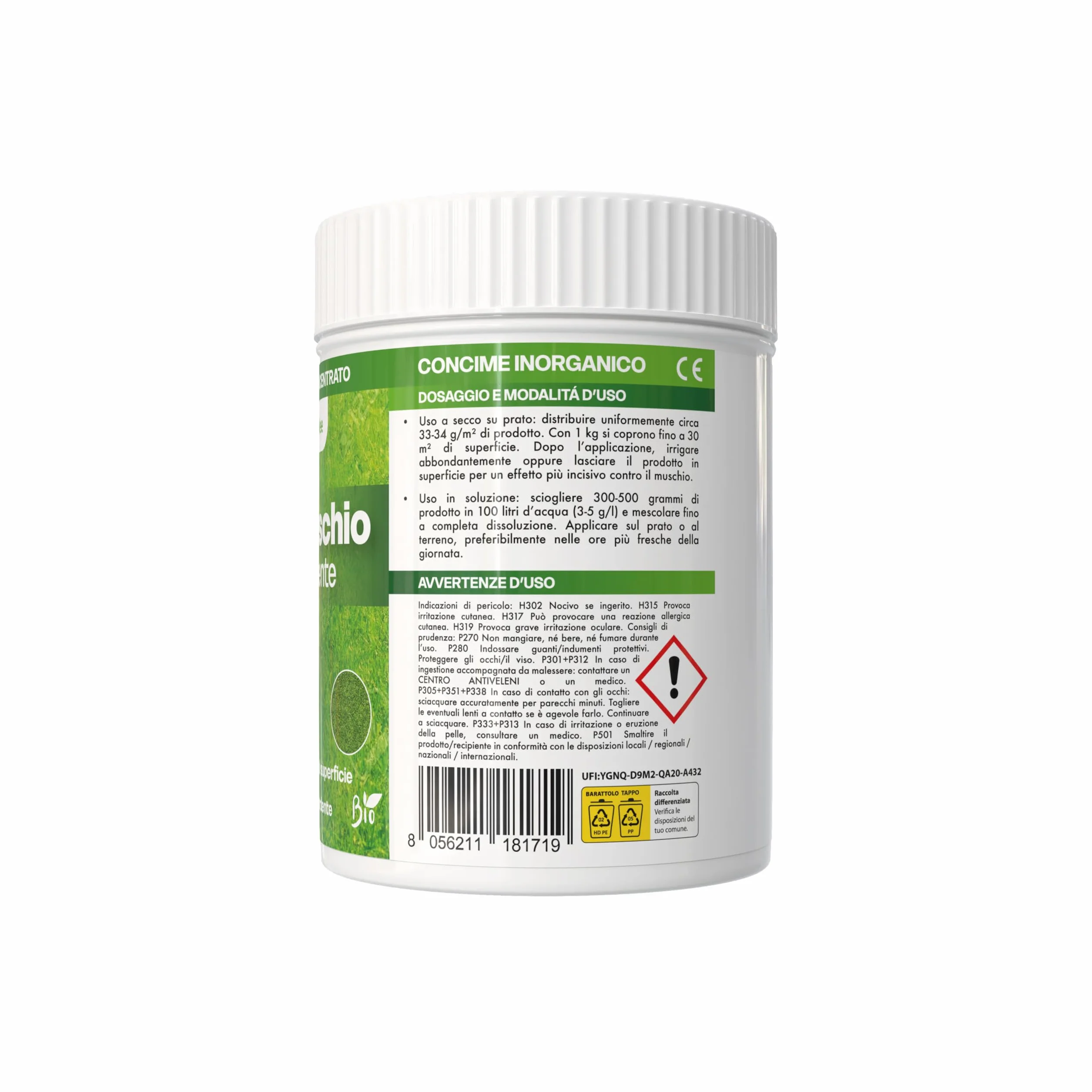 Antimusgo revitalizante 1 kg – Sulfato de hierro concentrado – Acción rápida contra musgo, clorosis férrica y reverdecimiento del césped – Permitido en agricultura biológica