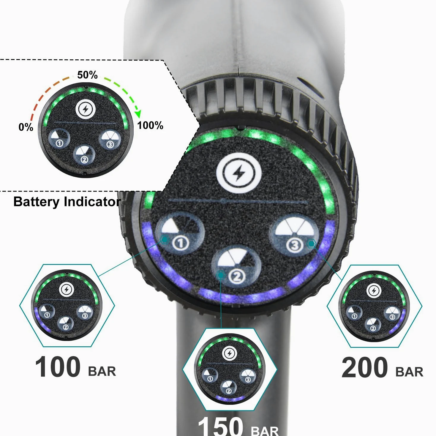 Limpiador de alta presión inalámbrico, 21 V Max 200 Bar Limpiador de alta presión con batería 6,0 Ah, Press & Clean Pistola de lavado con pantalla LCD de potencia y 3 velocidades (plata)
