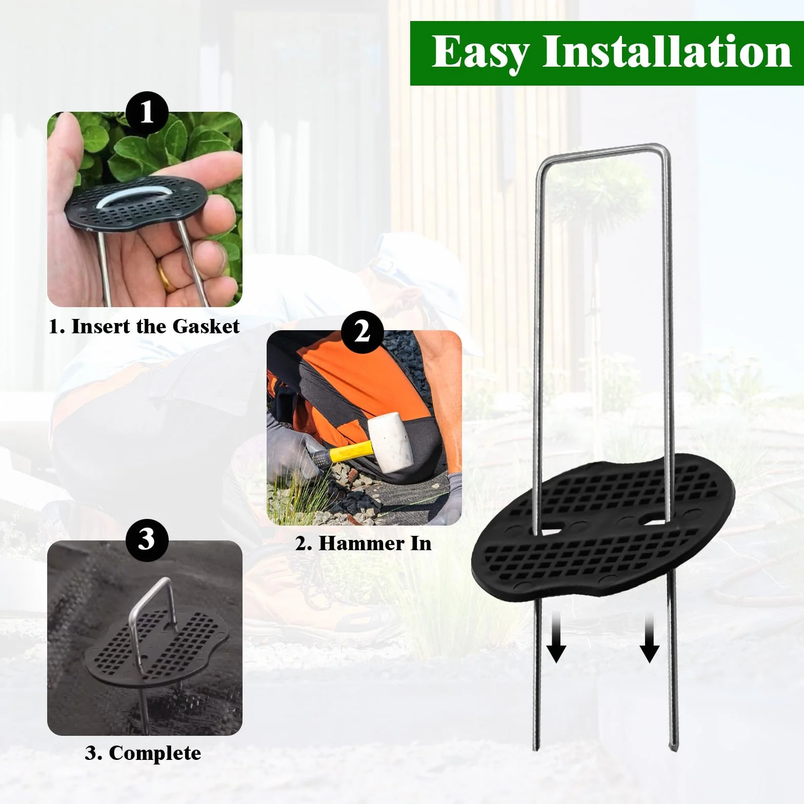 60 Piezas Grapas Césped, 150 x 40 x 2.5 mm Piquetas Cesped Galvanizados, Grapas Cesped Artificial, con 30 Arandelas, Estacas de Jardin para Fijar Vallas, Láminas Antihierbas, Acampar