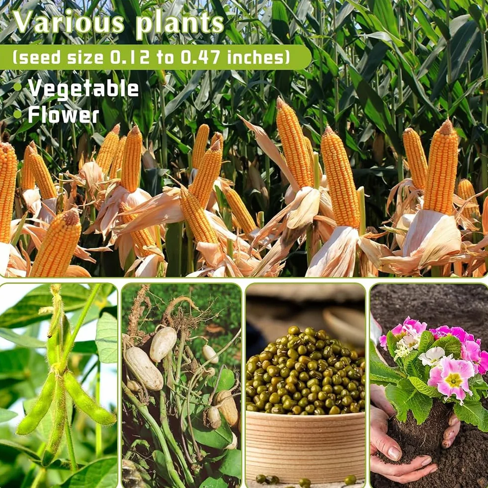 Sembradora Manual de precisión, sembradora de jardín de Empuje Manual, siembra con Rodillo de Empuje Manual, dispensador de Semillas agrícolas, para maíz, algodón y Soja,10 Mouths