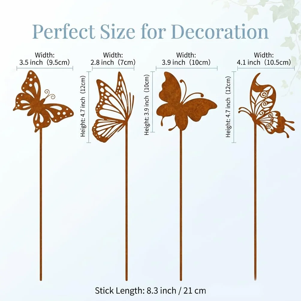 Juego de 4 estacas de jardín de mariposas, decoración de jardín para uso al aire libre, resistente a la intemperie, decoración de estaca de flores, primavera, verano, decoración de balcón