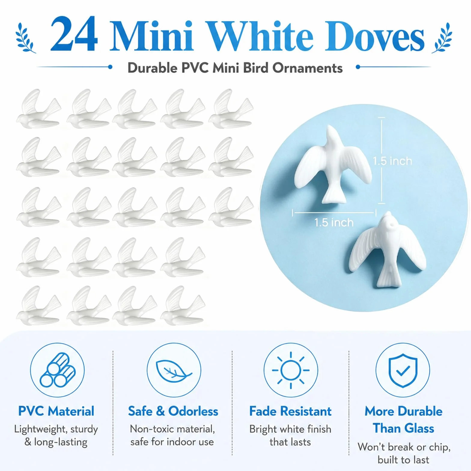 ZZYFGH 24 Piezas de Mini Paloma Blanca para Manualidades, Figuras de pájaros en Miniatura de 1.5 Pulgadas a Granel para decoración de Tartas de Boda