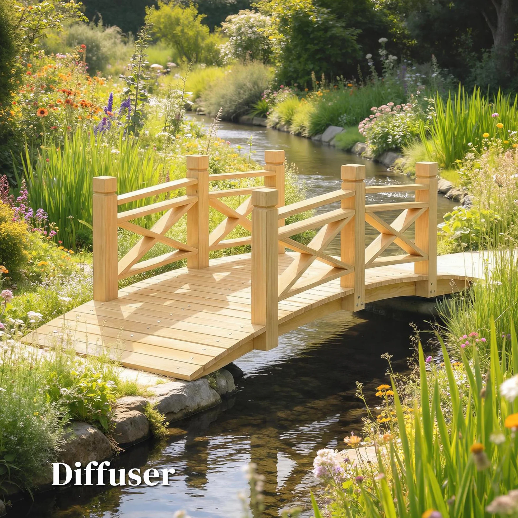 Outsunny Puente de jardín de madera carbonizada arqueada 1,74 m – Pasarela con mano corredora segura y carga 200 kg – Decoración exterior tratada y resistente, natural