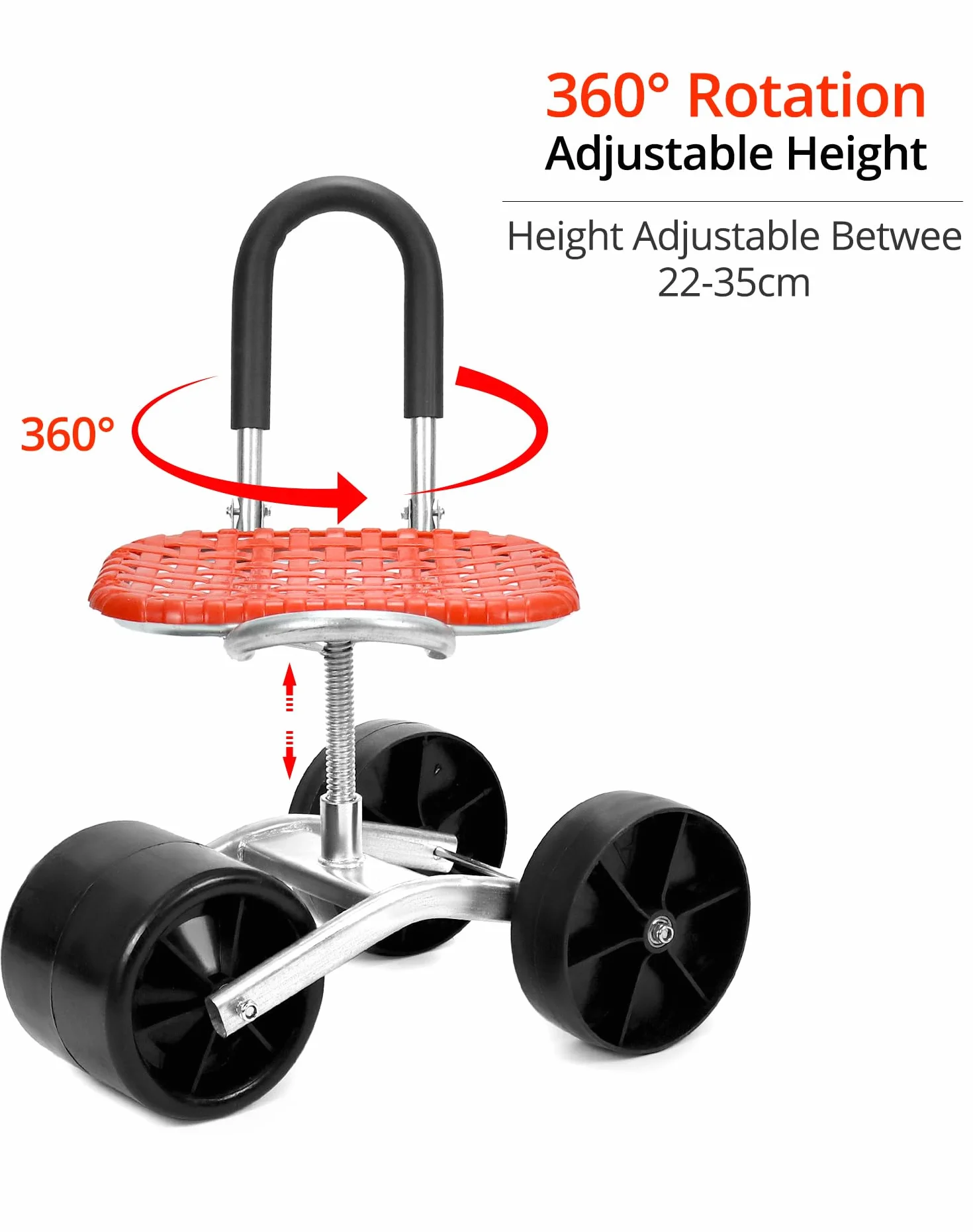 QWORK® Asiento de jardín giratorio 360° con ruedas regulable en altura rojo
