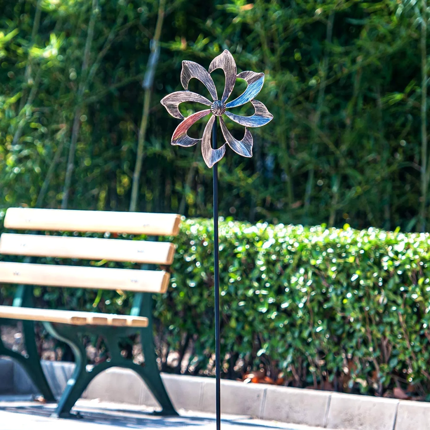 Wind Spinner Dahlia 155 cm (61 Pulgadas) Spinner cinético de Viento para Exterior - Construcción de Metal Vertical para Jardín y Patio