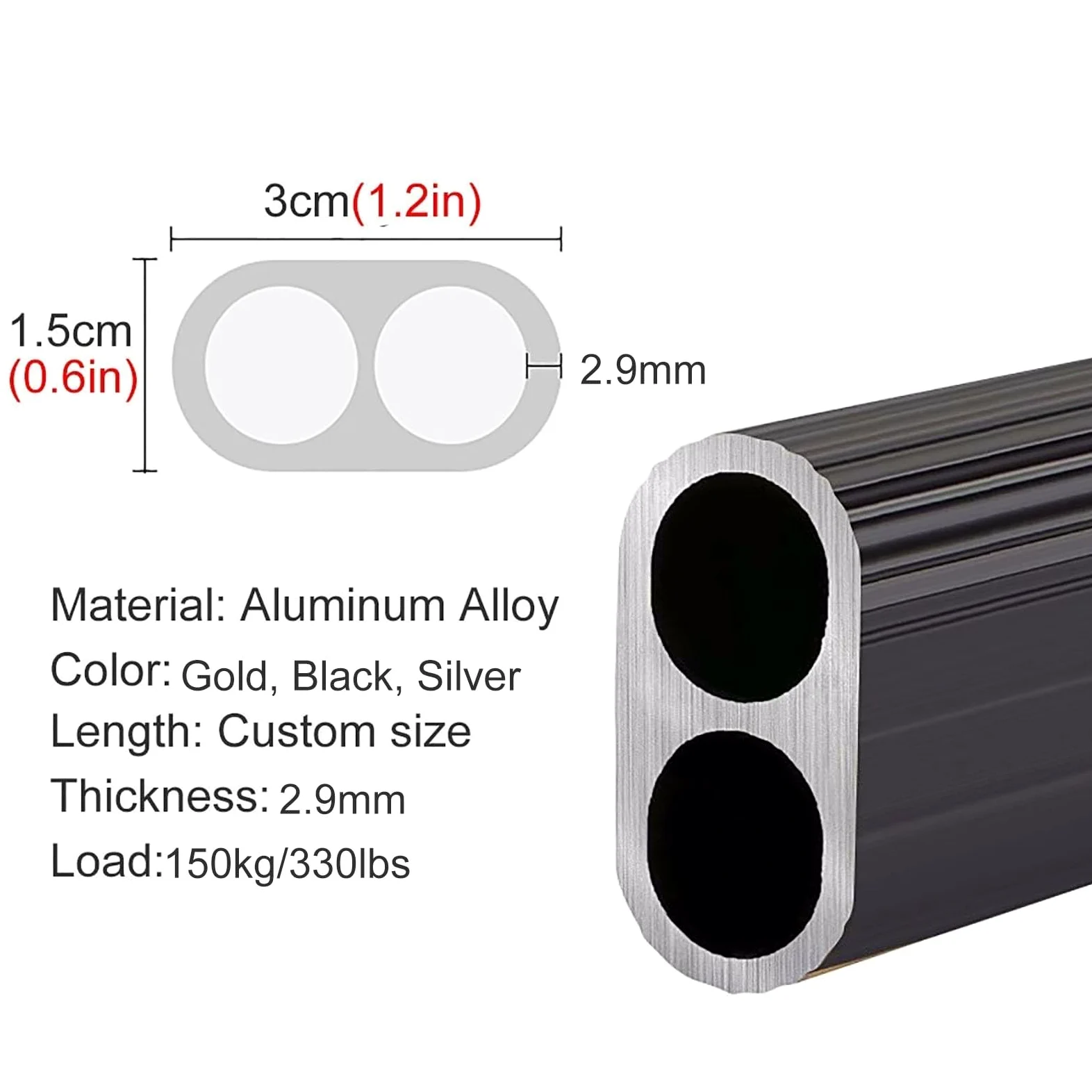 Varillas de armario de 60 pulgadas para ropa colgante de oro negro plateado ovalado barra de colgilla para armarios gabinetes de zapatos de ducha soporte de montura de pared LWX