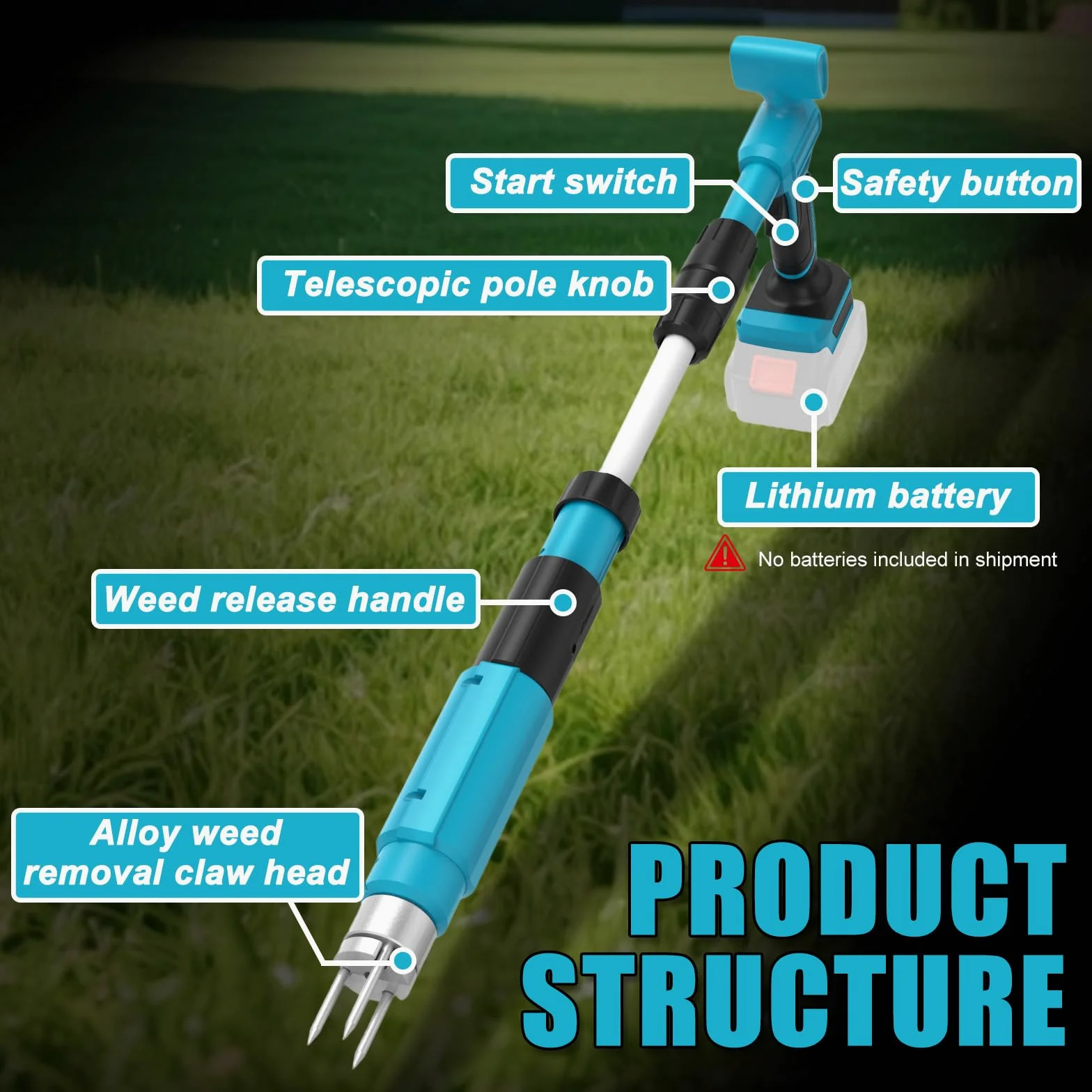Desherbador Eléctrico Compatible con Makita 18V, Quitamalezas con Motor de 500W y Cabezal de Acero de 3 Dientes para Jardín y Césped (Sin Batería ni Cargador)
