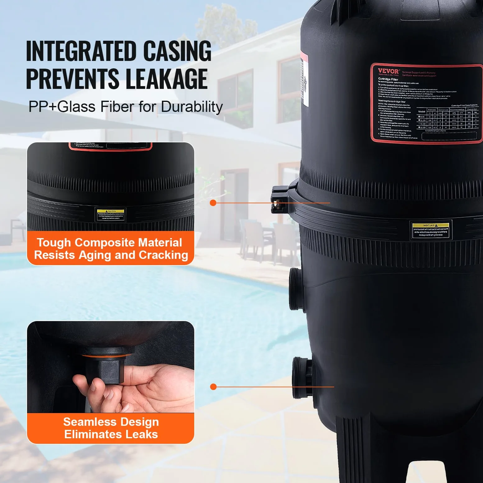 VEVOR Filtro de Piscina de Cartucho m² Filtro de Piscina Enterrada Sistema de Filtración de Piscina sobre el Suelo con Filtro Mejorado a Prueba de Fugas para Jacuzzi, SPA, Piscina Inflable