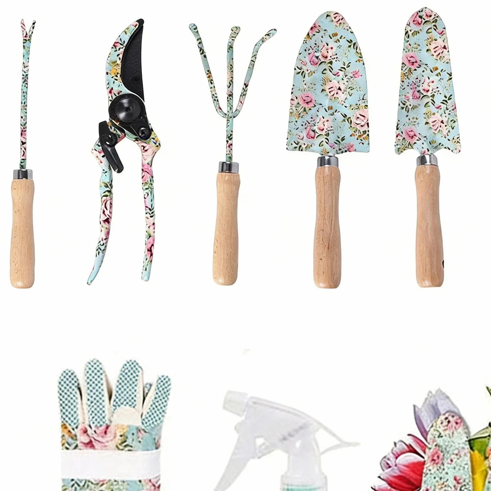 Juego De Herramientas De Jardinería, 10 Piezas Kit Jardineria Diseño De Rosas con Herramientas De Almacenamiento, Fabricado En Acero Inoxidable, Ideal para Mujeres Y Hombres