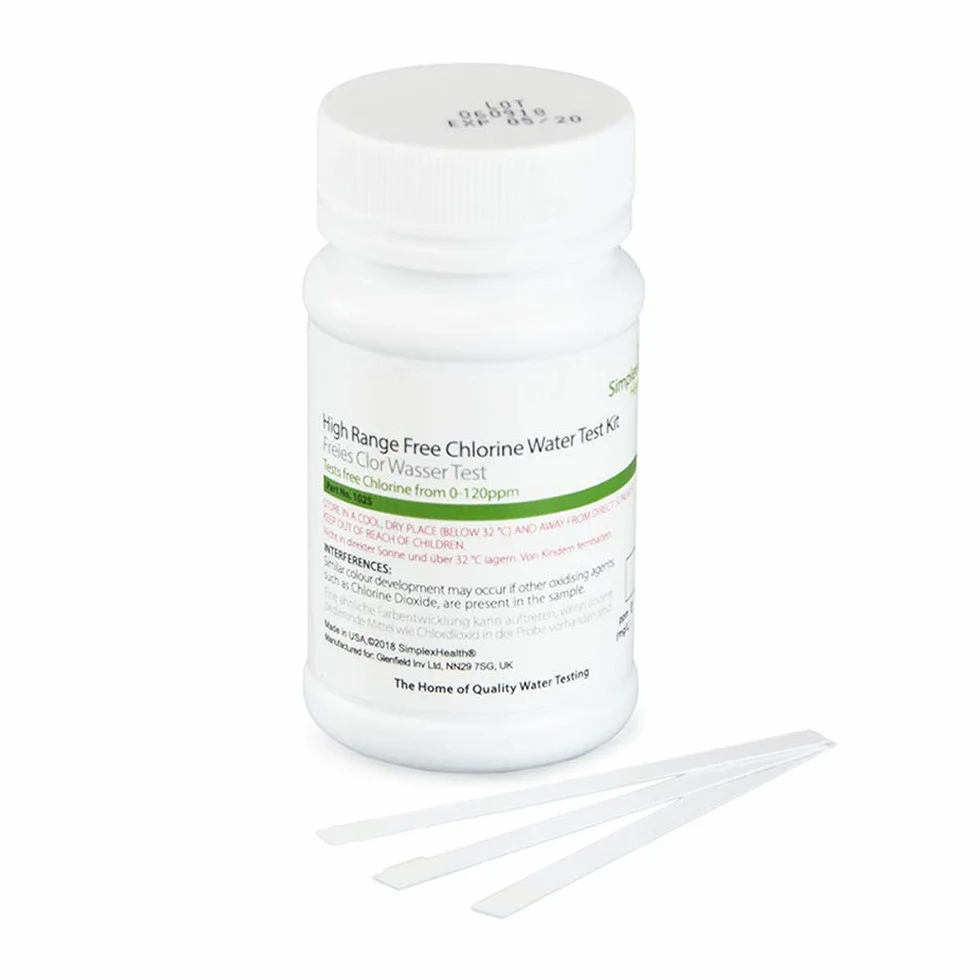 Simplexhealth sin Cloro Alta Gama Agua Tiras Reactivas (50 Tiras) Sensibilidad Niveles: 0, 1, 5, 10, 20, 40, 80, 120 Ppm (Mg/L)