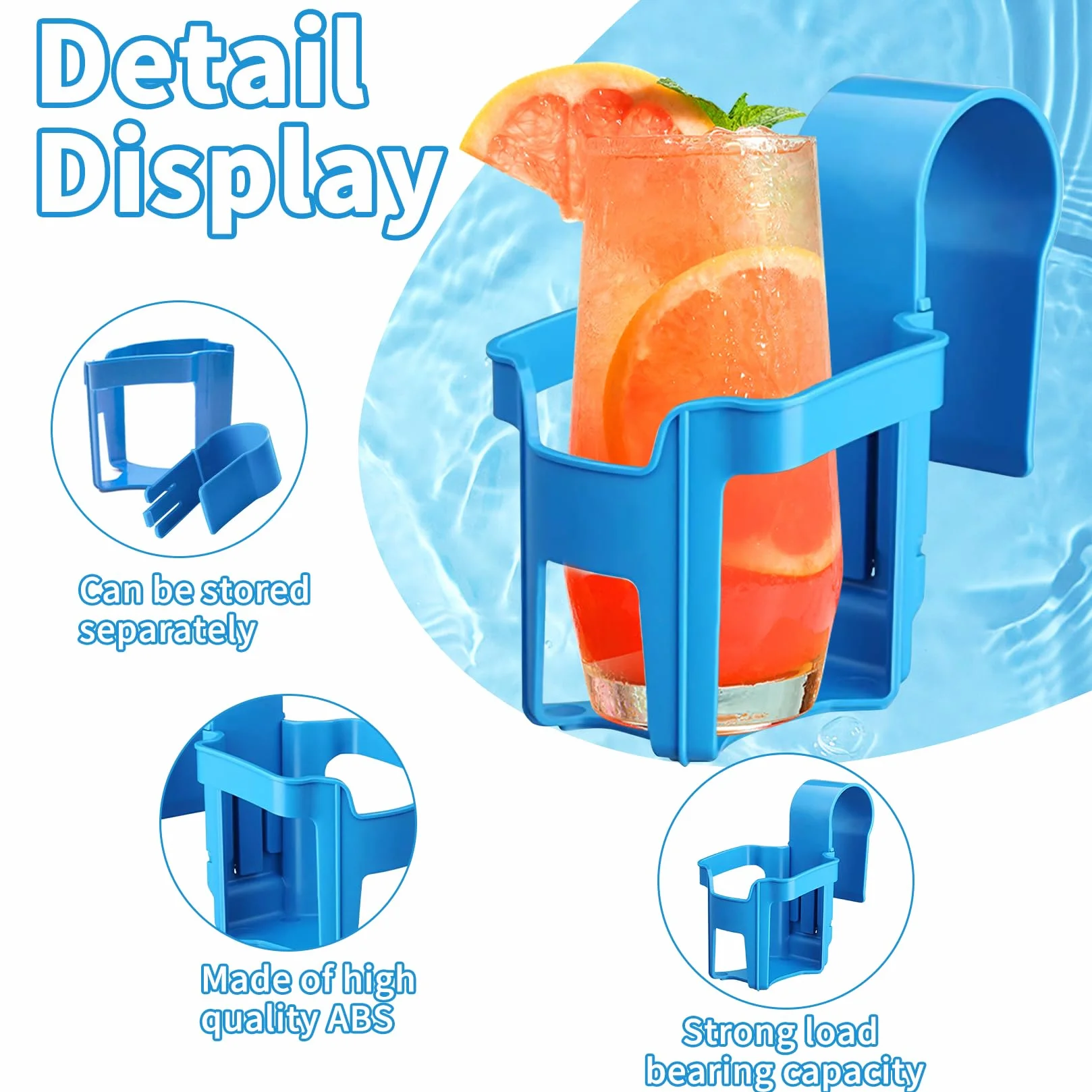4 soportes para bebidas para piscina, soporte para colgar vasos de agua, soporte multifuncional, accesorios para piscina, sin derrames, soporte para bebidas de plástico (azul)