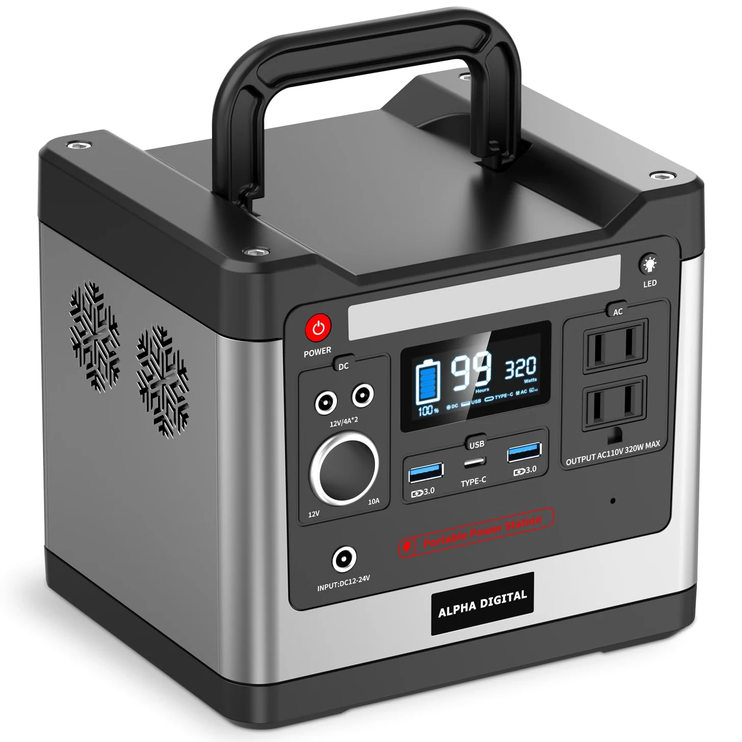 Estación de alimentación portátil para exteriores, 320 W, 298 Wh/93120 mAh, batería de litio LiFePO4, salida CA, salida CC, USB QC3.0 y tipo C, linterna LED para el hogar, viajes, camping