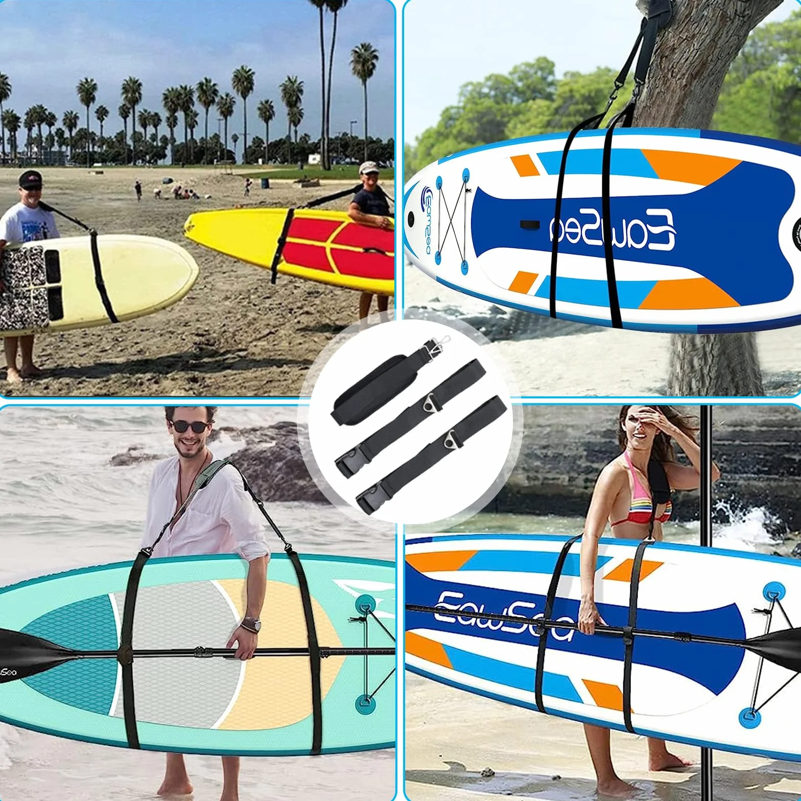 Correa de Tabla de Surf, Correa Transporte Paddle Surf, Longitud Ajustable, Multiusos