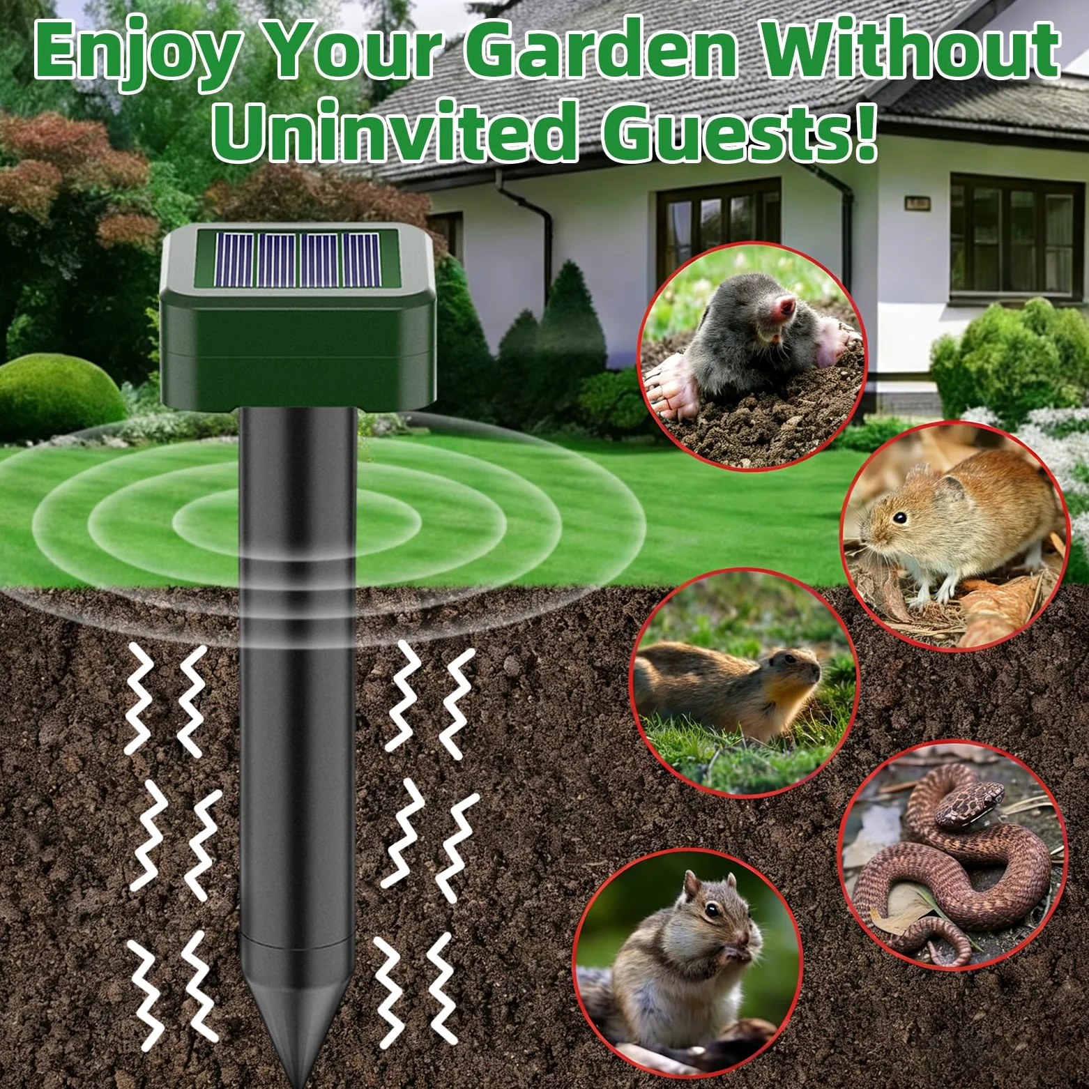 Ahuyentador de Topos Solar 8 Piezas, Ahuyentador de Roedores Solar Ultrasónico Impermeable y Resistente a la Corrosión para Ahuyentar Campañoles, Topos, Serpientes y Lagartos