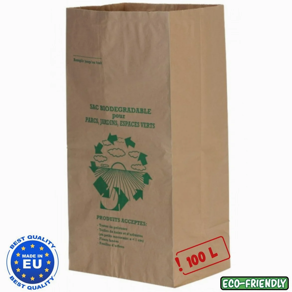 Juego de bolsas de residuos vegetales 100 L | Papel Kraft ultrarresistente | Par de guantes de jardín ofrecidos | Ideal para jardines familiares y mantenimiento de casas individuales (25)