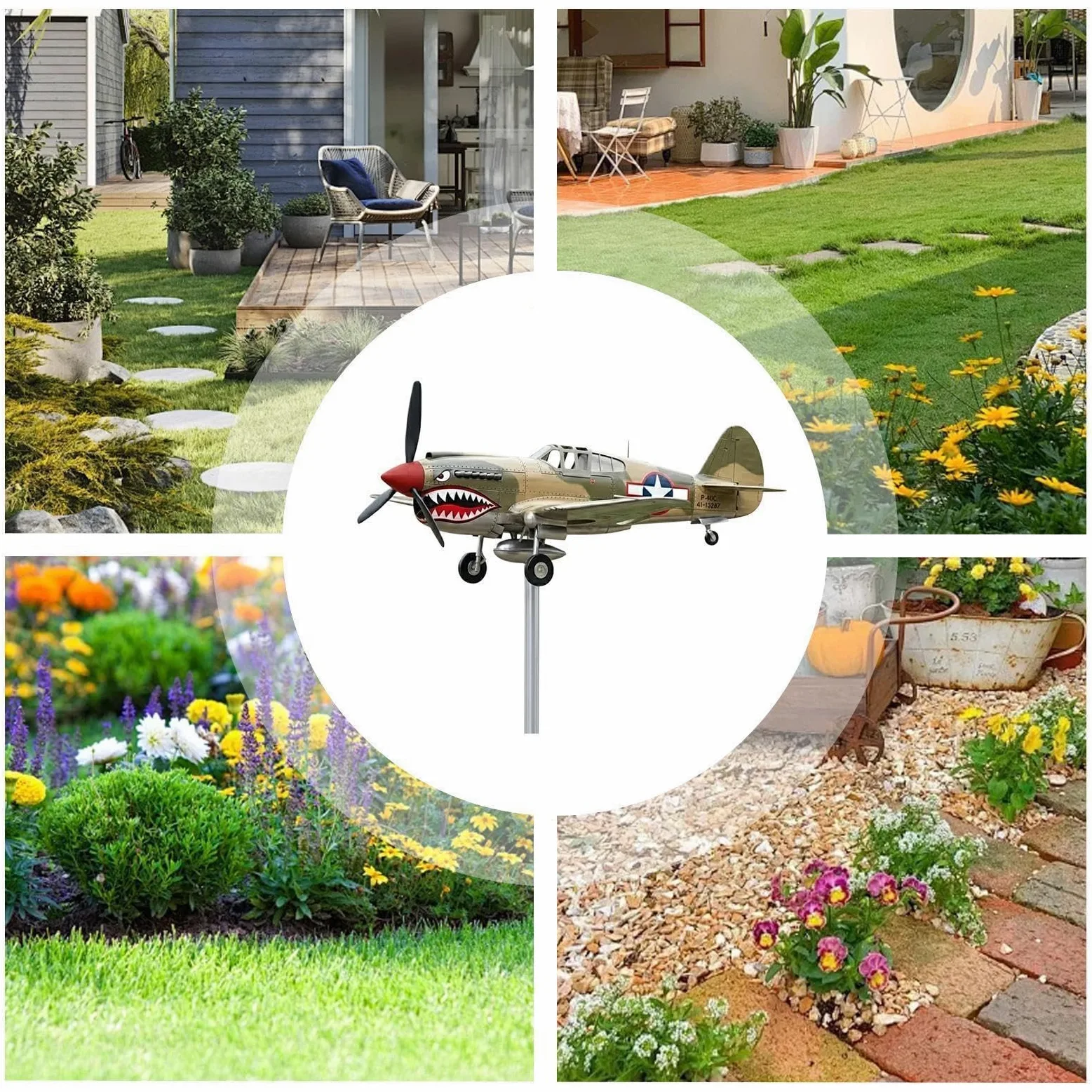 Veletas para Exteriores,Escultura 3D Histórica Giratoria de Viento | Veleta para Exterior con Forma de Avión - para Patio Trasero, jardín, Patio, Parque, Granja, casa de Playa, casa de Campo y Valla