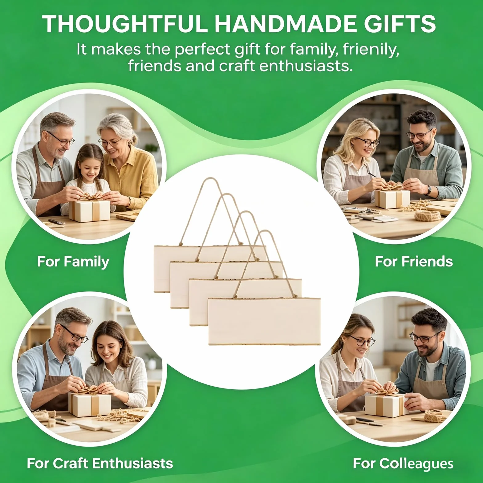 Pack de 4 Cartel Madera Colgante de Boj Macizo 25x10x1cm Letreros de Madera sin Terminar Placas para Manualidades Pirograbado y Grabar a Láser para Bodas, Jardines y Decoración Navidad