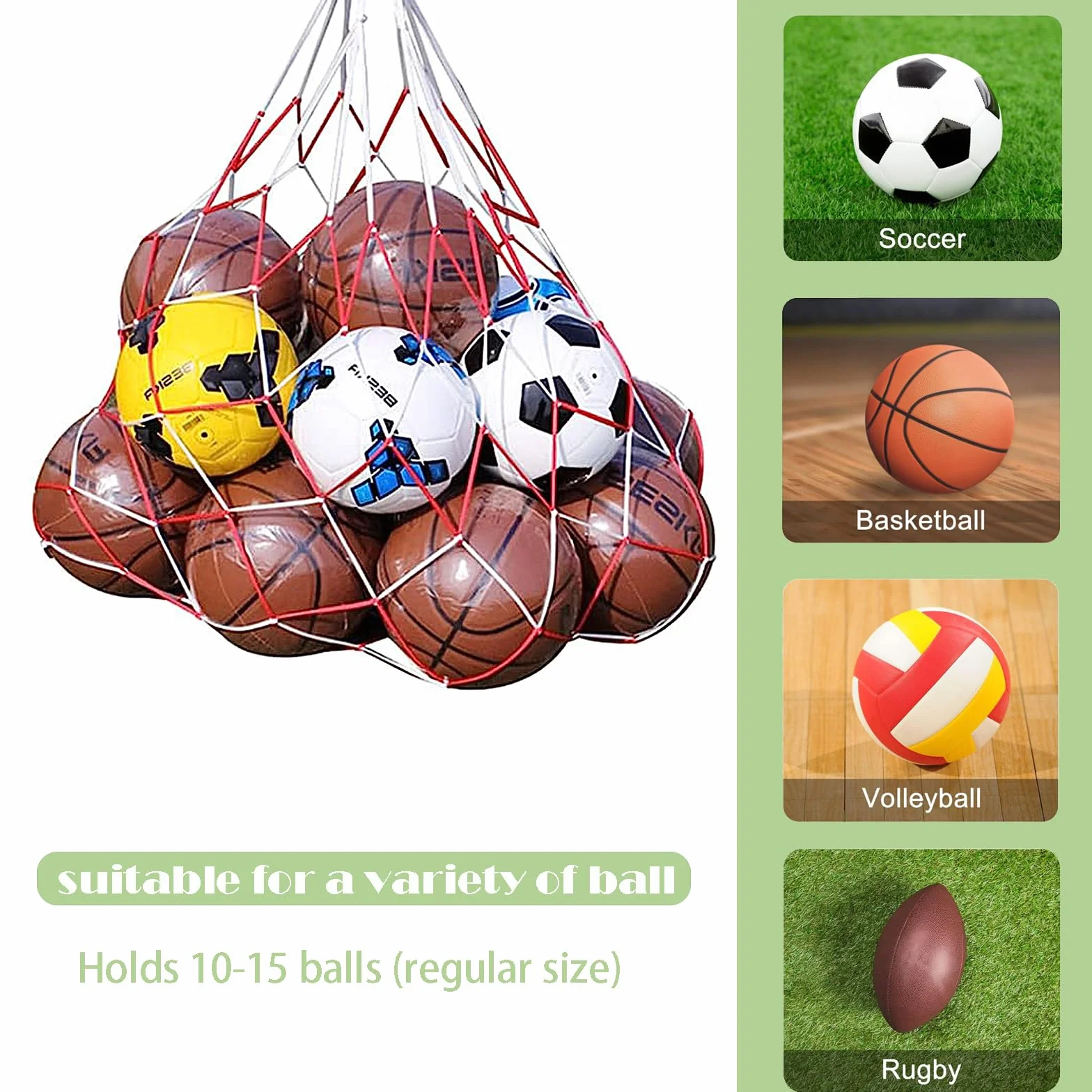 Bolso de Baloncesto 3PCS Bolsas Redes Almacenamiento con Cordón Malla Múltiples Bolas