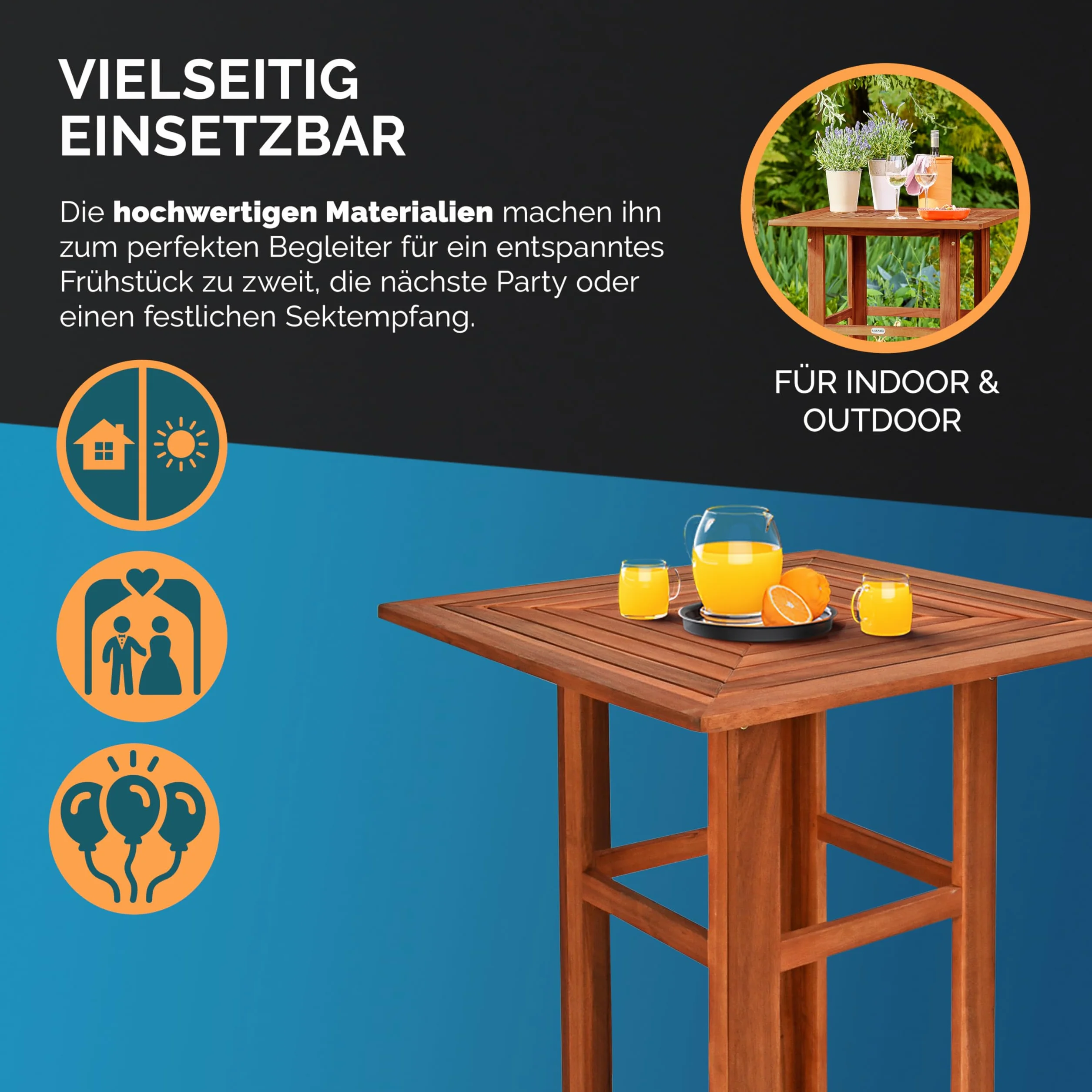 CASARIA® Mesa Alta de Bar con 2 Taburetes Set Muebles Jardín Cocina Madera 110x75x75cm Terraza Balcón