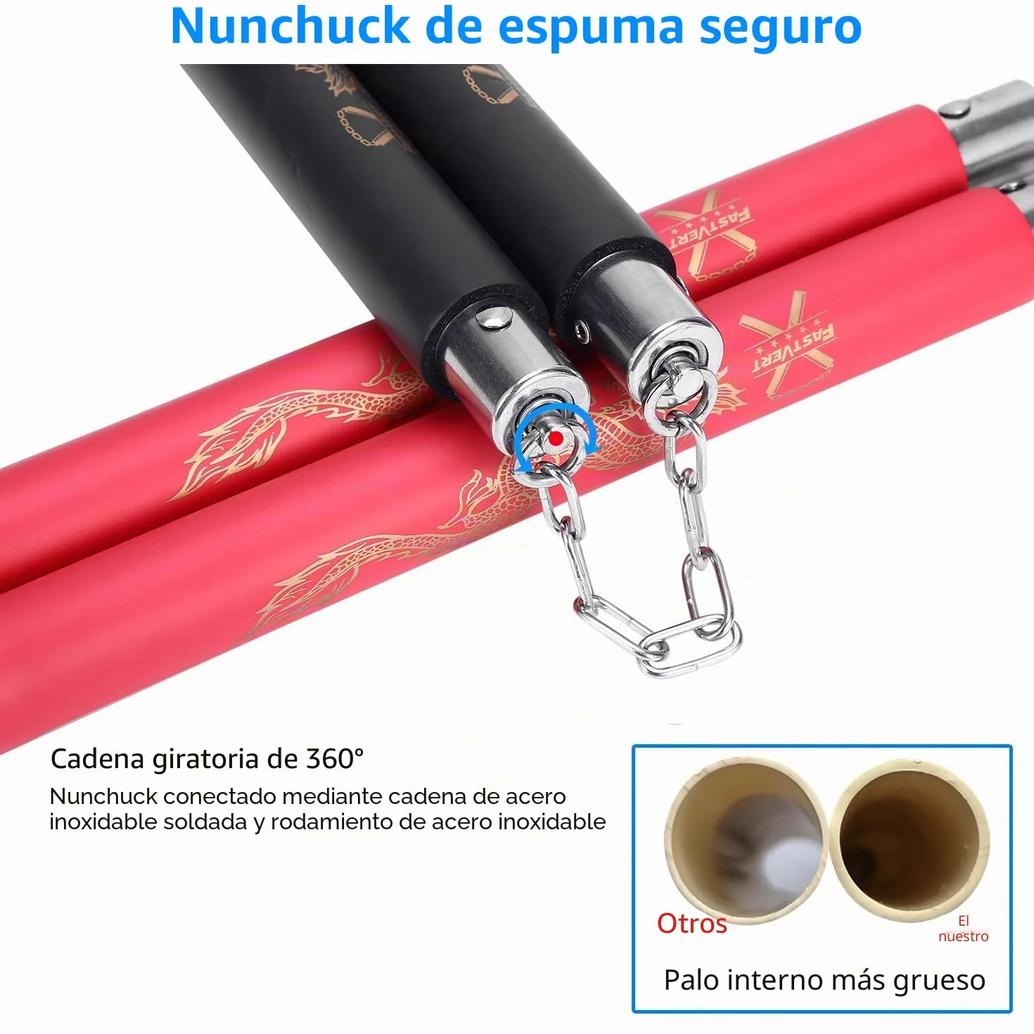 Nunchakus de entrenamiento de espuma para principiantes y niños, 2 pares, palos gruesos con cadena giratoria de acero