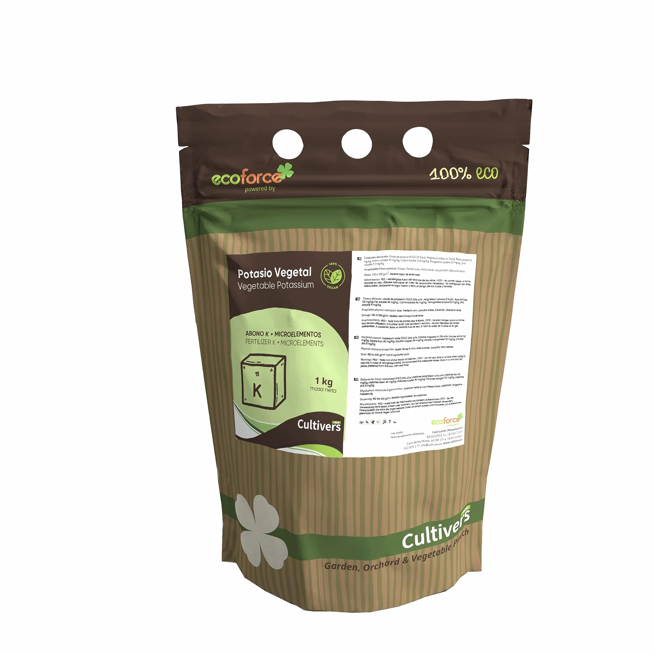 CULTIVERS Abono Potasio Vegetal para plantas obtenido de Algas 5 kg. Fertilizante Vegano para el Engorde de los Frutos. Mejora la calidad de los frutos en los cultivos