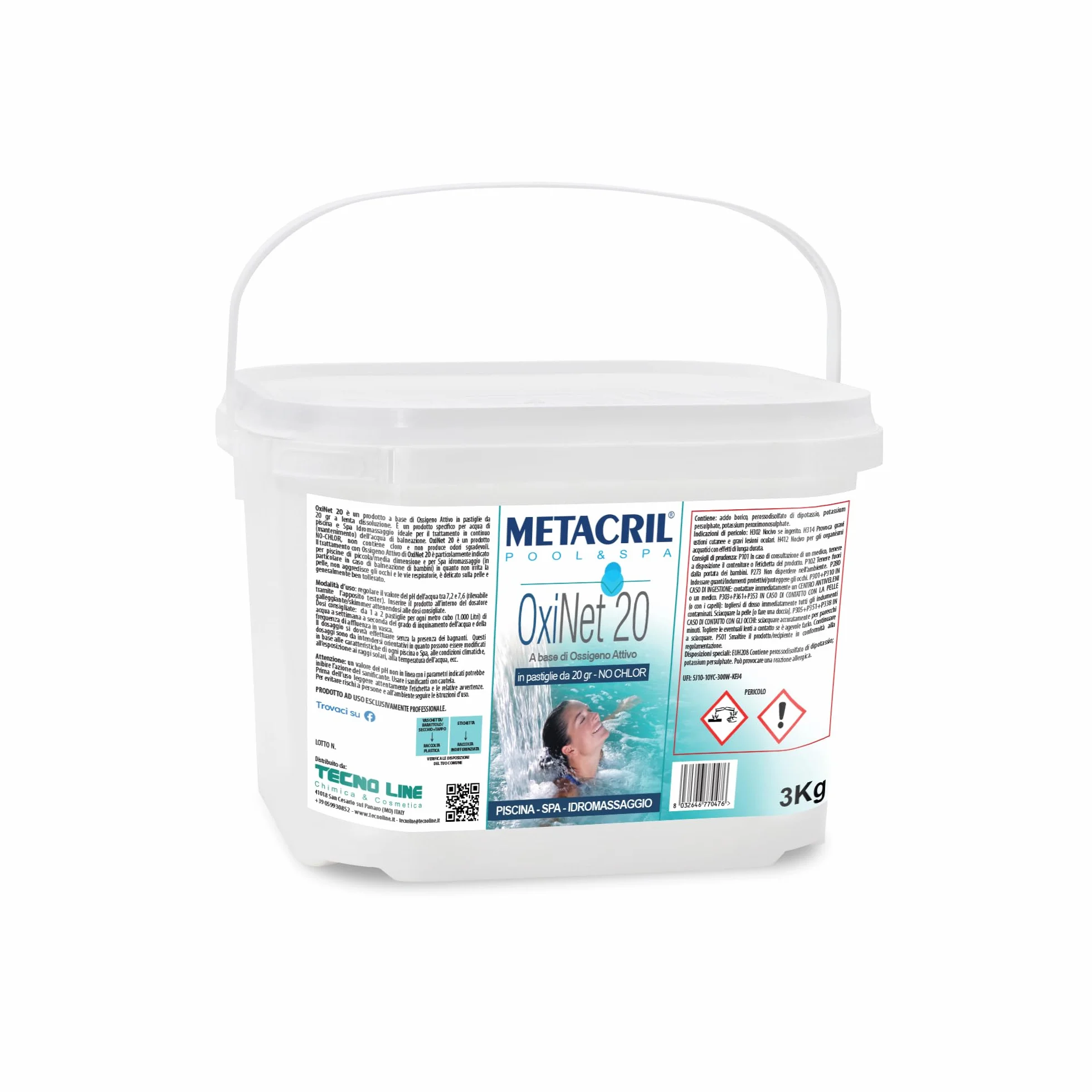 Metacril OxiNet 20, Oxígeno Activo, tabletas de 20 g, Ideal para Piscinas y spas - 3 KG