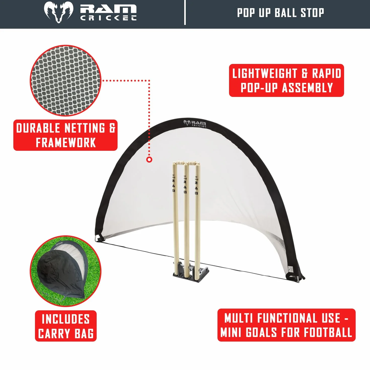 Ram Cricket Pop-up Redes de Objetivos Terreno – 2 Incluido