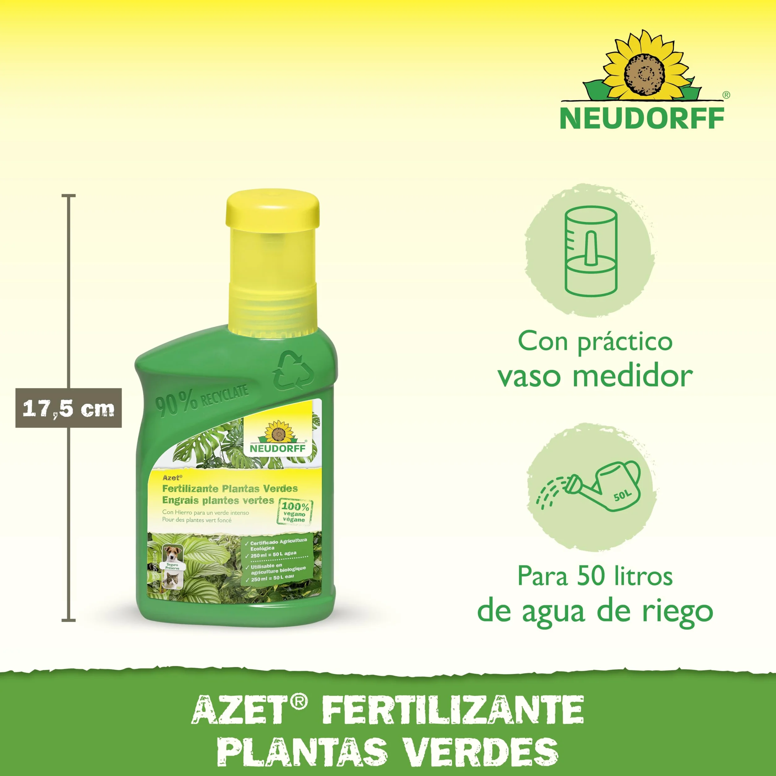 Neudorff Azet Fertilizante Plantas Verdes - Abono orgánico 100% natural para un crecimiento rápido y hojas de color verde intenso para todas las plantas verdes, 250 ml