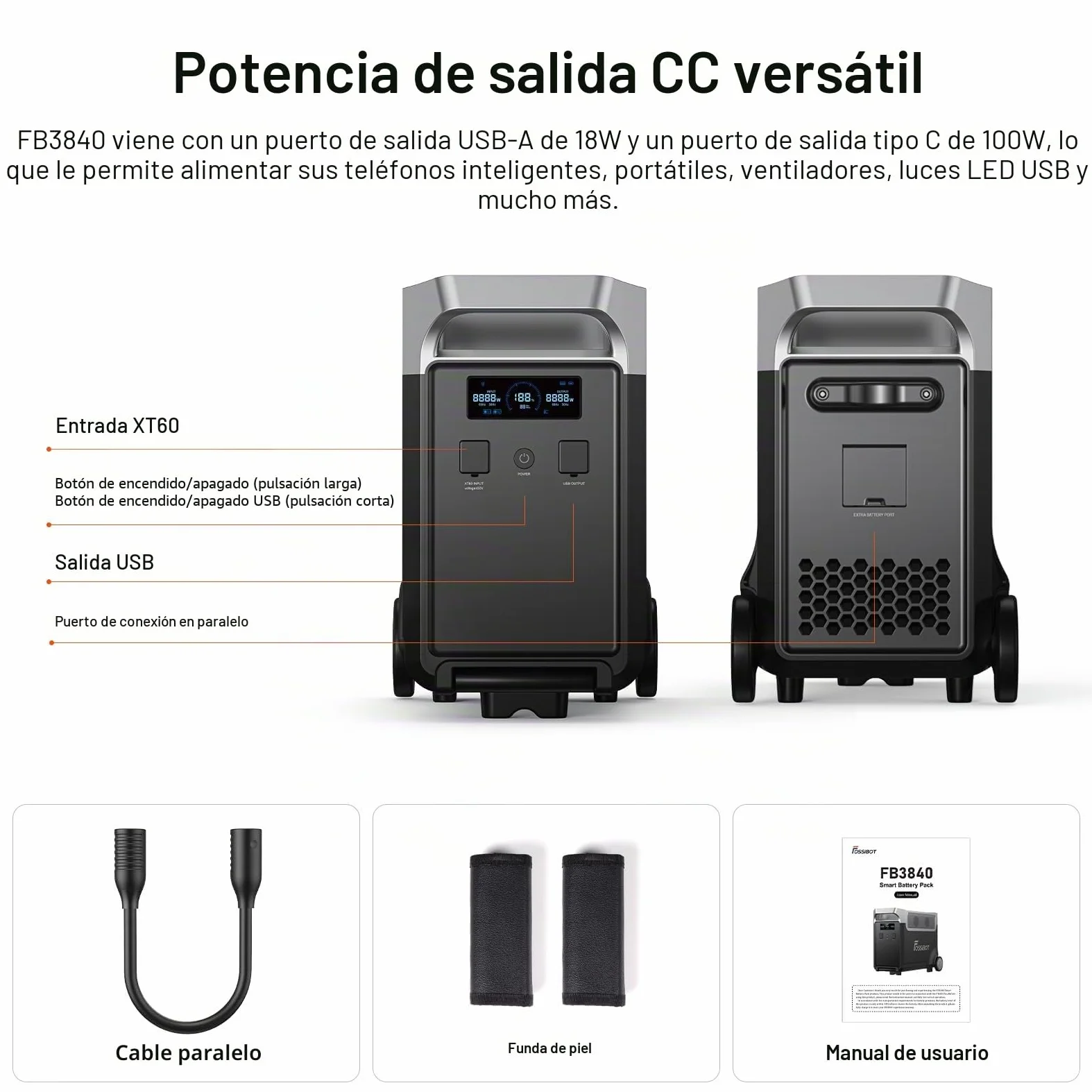 FOSSiBOT F3600 Pro Estacion de Energia Portatil, Batería LiFePO4 de 3840 WH, Ampliable hasta 11,52 kwh, Salida de CA de 3600 W, Entrada Solar de 2000 W, Generador Solar Portatil el Acampada, Camping