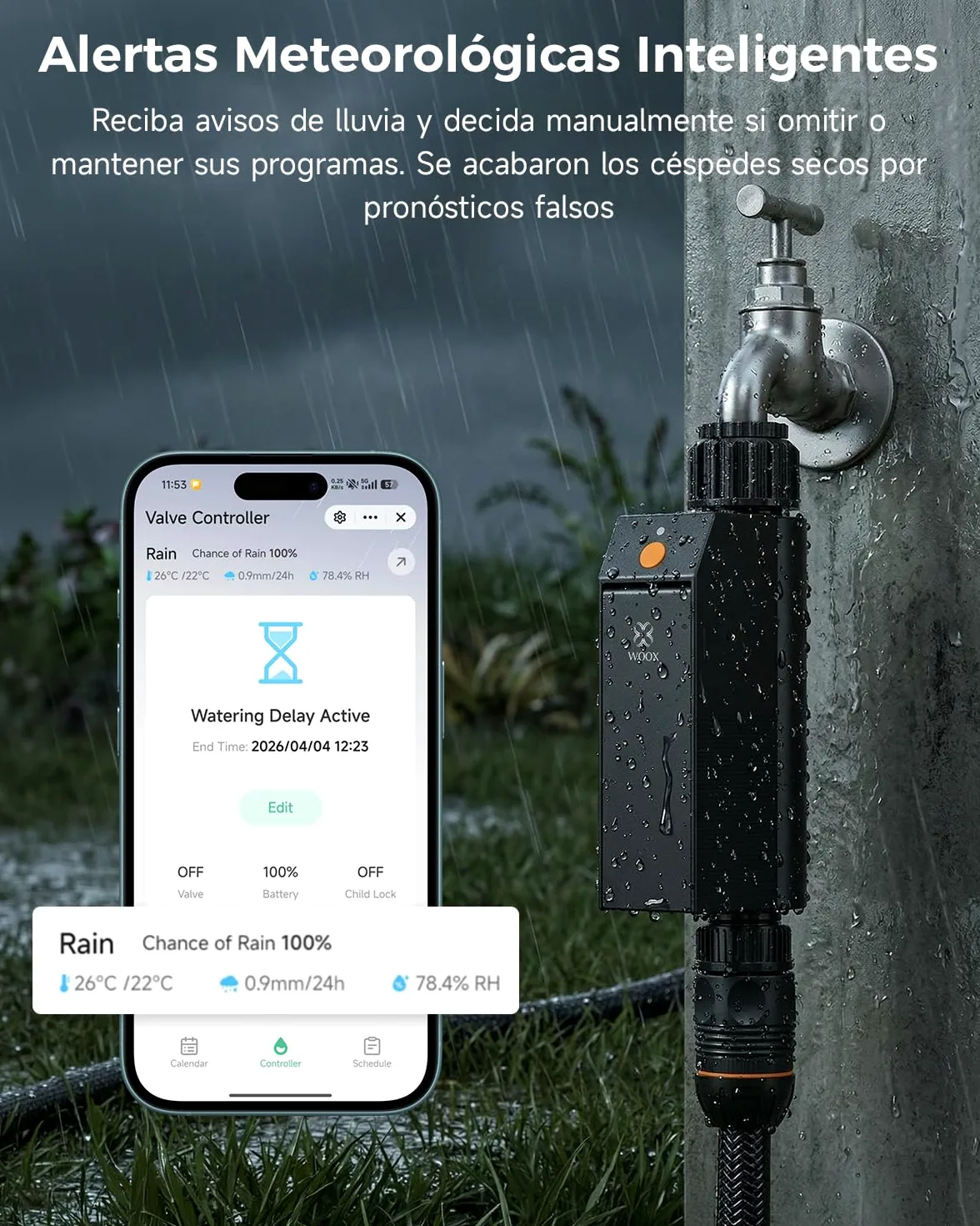 WOOX Programador de Riego WiFi Inteligente 2,4GHz, IP65 Impermeable, App/Control por Voz, Temporizador Automático con Retraso por Lluvia