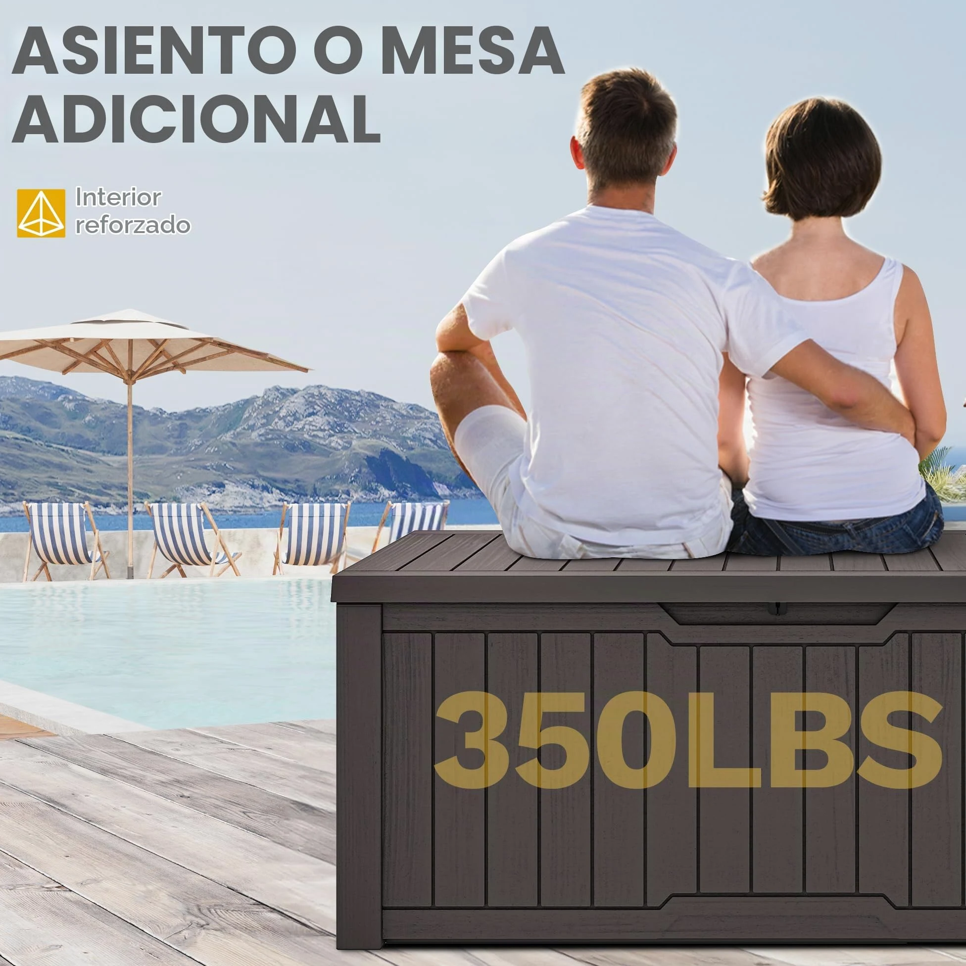 DWVO Caja de almacenamiento para jardín al aire libre, 450 L, 142,1 x 67,6 x 60 cm, impermeable, con cerradura segura, asas de transporte laterales, resistente a todo tipo de clima, caja de resina