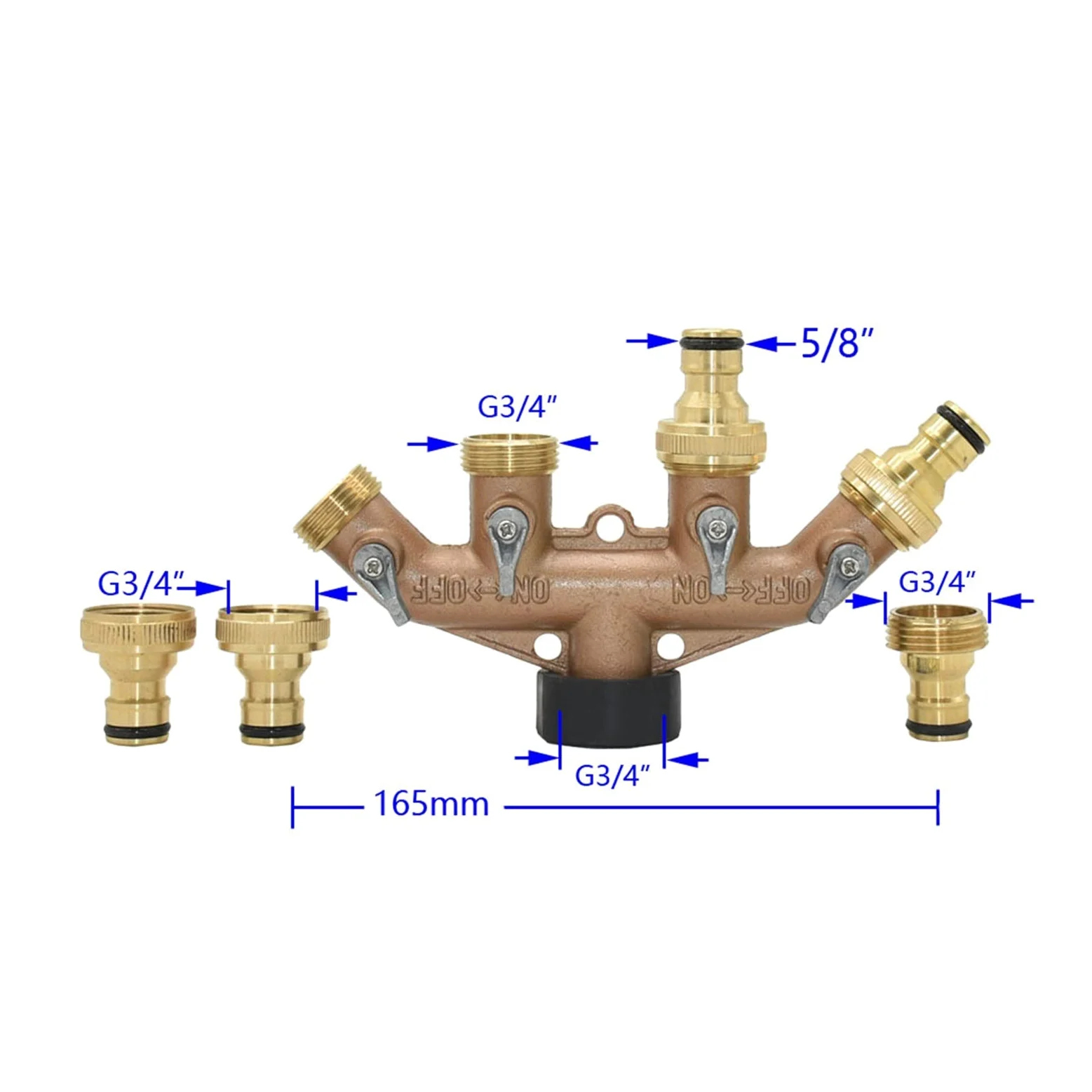 Accesorios para tuberías de riego, Accesorios de riego por Goteo Conector rápido Grifo jardín Cuatro vías roscado 3/4 Pulgada
