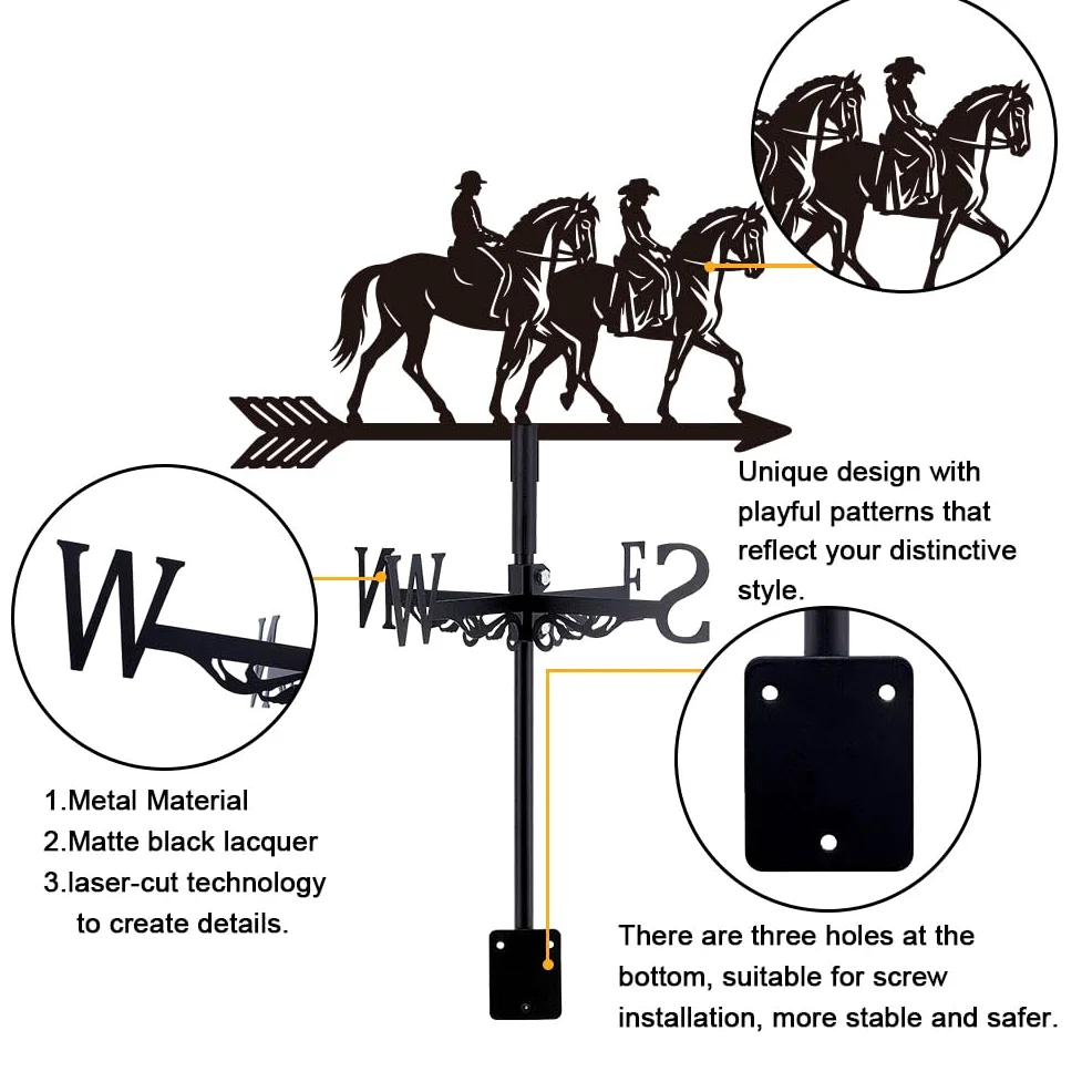 SUPERDANT 1 juego de veletas de hierro negro para jinetes de caballos de hierro, veleta de viento, indicador de viento, fácil de instalar, listo para regalo, adecuado para patio, casas y cobertizos de