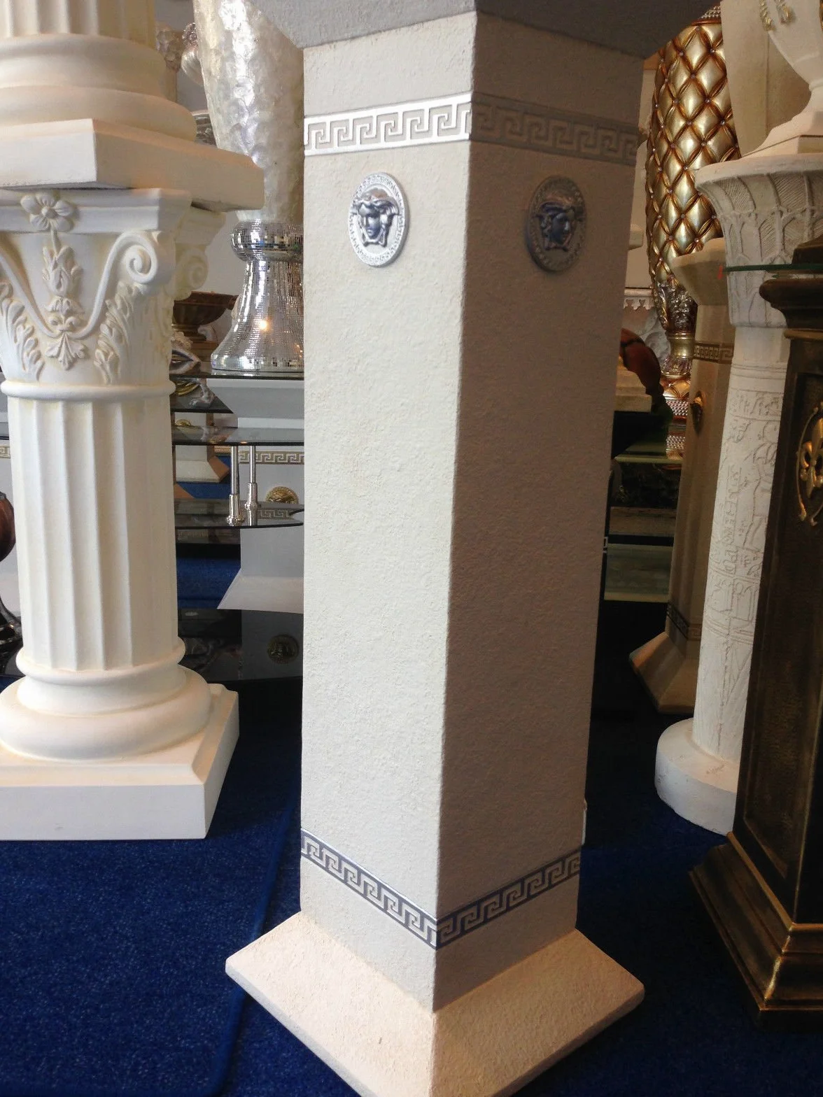 Cinar Columna de estilo meandro, mesa auxiliar de mármol, columna decorativa de 100 cm, griego, antiguo, retro, rococó, columna barroca, soporte para flores pintado a mano