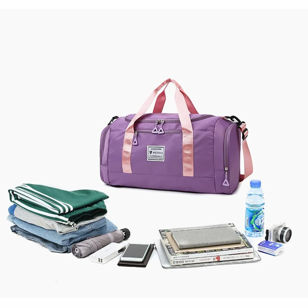 Bolsa de Deporte Mujer 28 L Impermeable Bolsillo Húmedo Compartimento Zapatos Resistente al Desgaste (Morado)