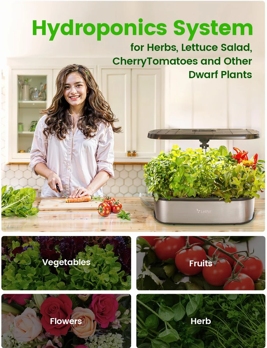 LETPOT LPH-SE WiFi Sistema de Cultivo Hidropónico, Kit de Jardín de Hierbas Inteligente de 12 Cápsulas para Interiores, Jardín Interior con Luz de Crecimiento LED de 24W, Tanque de Agua de 5,5L