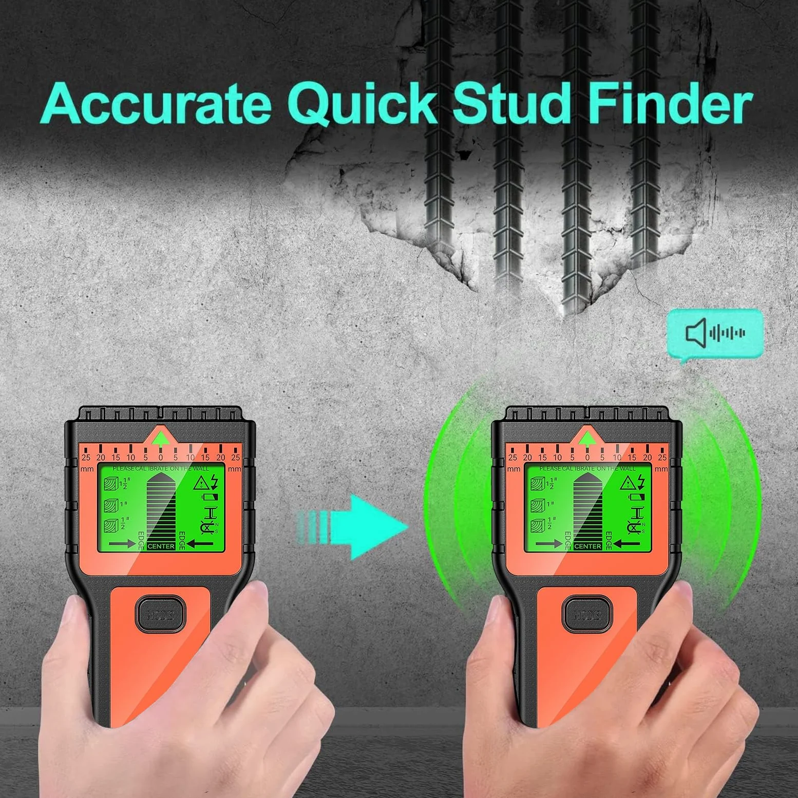 Escáner de pared 8 en 1, detector de pernos con pantalla LCD y alarma de audio, detector de cables para pared, madera, alambre de CA, metal, vigas de cable, detección de tuberías (naranja)