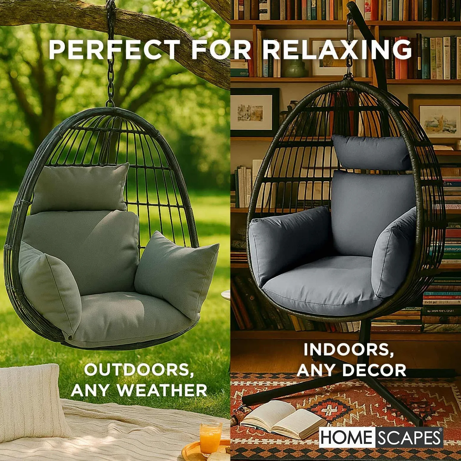 HOMESCAPES Cojín para silla de columpio impermeable con reposacabezas y lazos extraíbles
