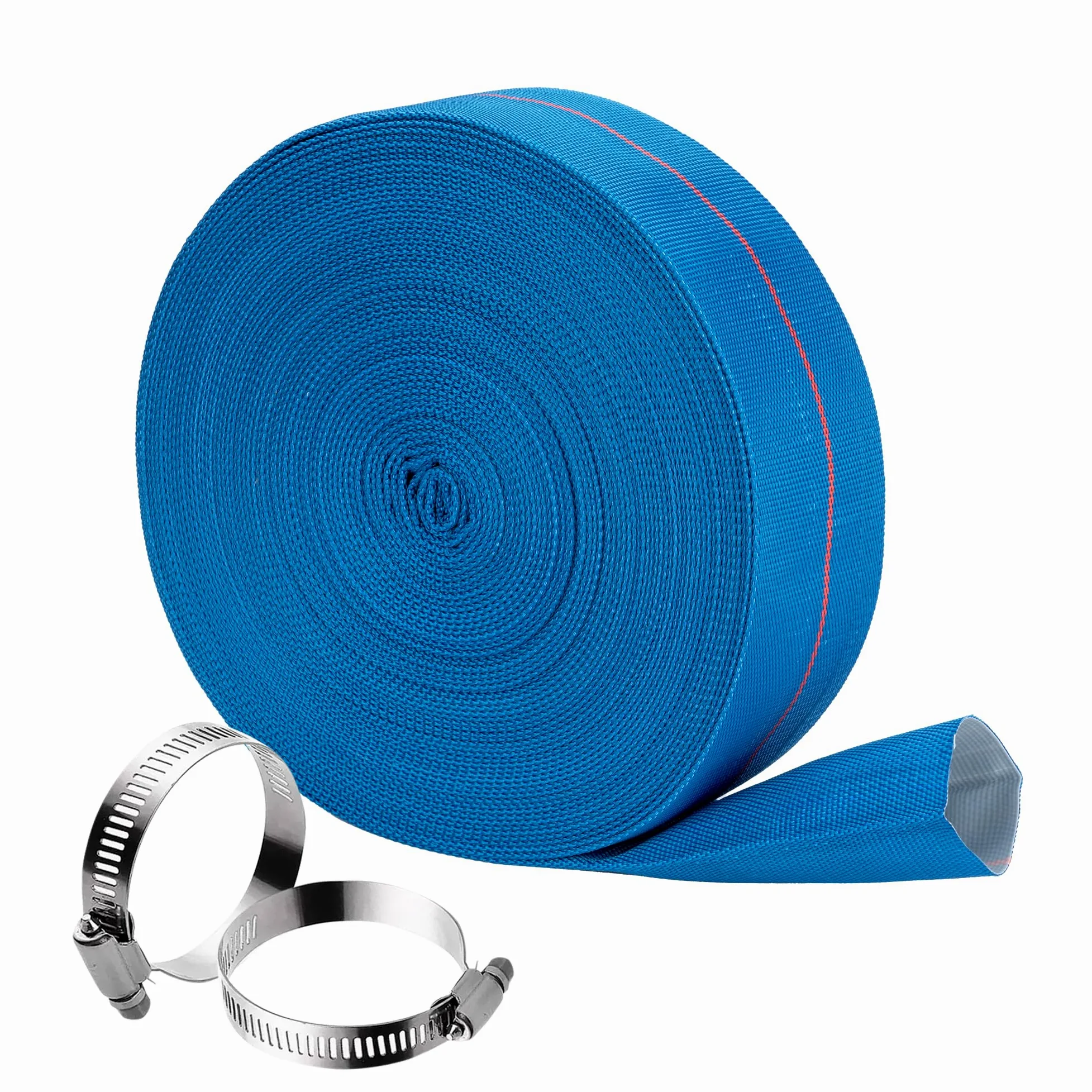 Manguera de retrolavado de piscina de 4 pulgadas x 100 pies, manguera de descarga de PVC resistente, manguera de agua plana, tubo de drenaje reforzado flexible para transferencia de agua con 2
